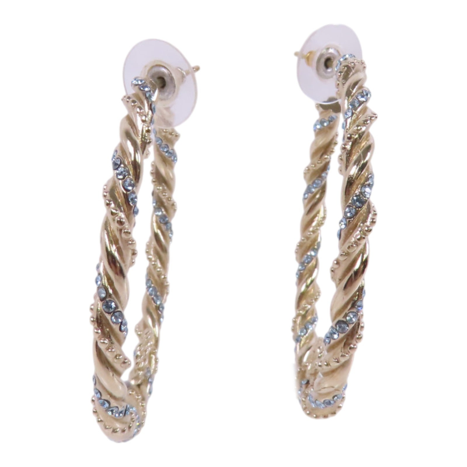 CHANEL 金屬/水鑽Hoop Earrings金扣耳環