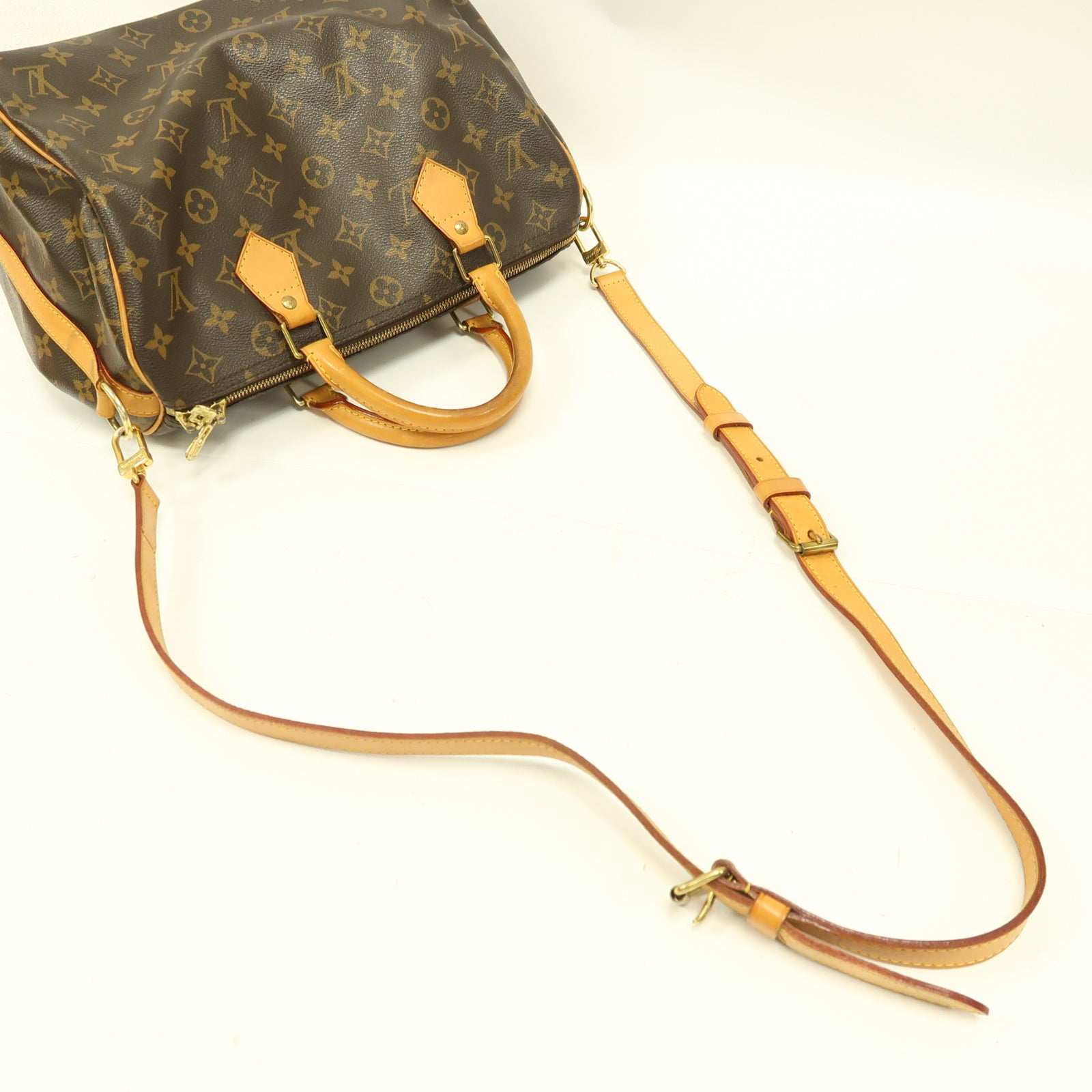 LOUIS VUITTON Monogram Speedy Bandouliere 30金扣手挽肩背兩用袋啡色