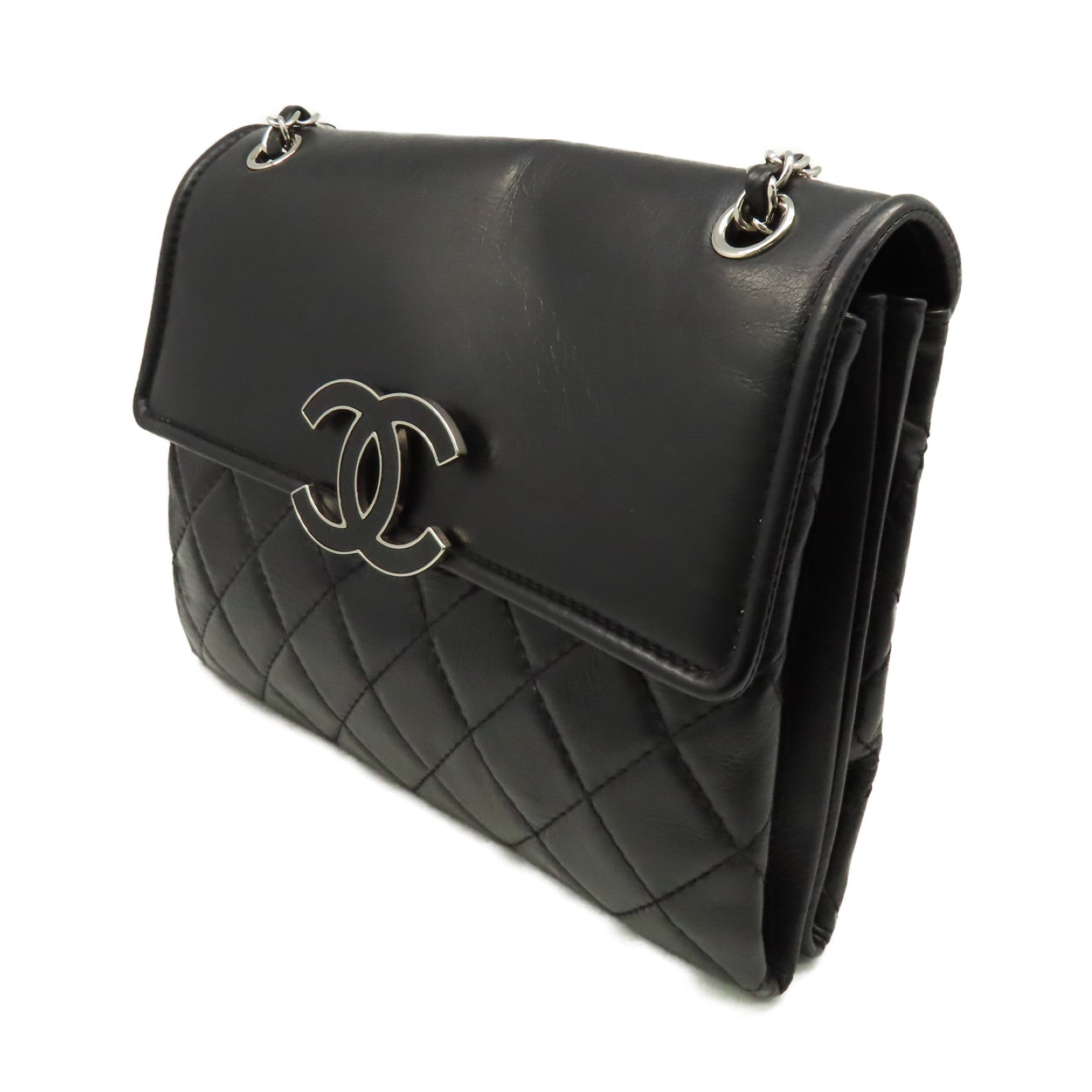CHANEL 【激減優惠】菱格牛皮皮革Chain Shoulder Bag銀扣鏈帶肩背袋黑色