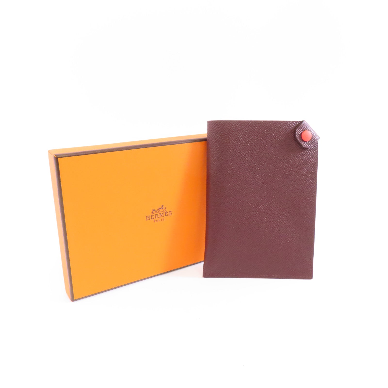 HERMES Epsom皮革Passport Case銀扣護照套Bordeaux酒紅色