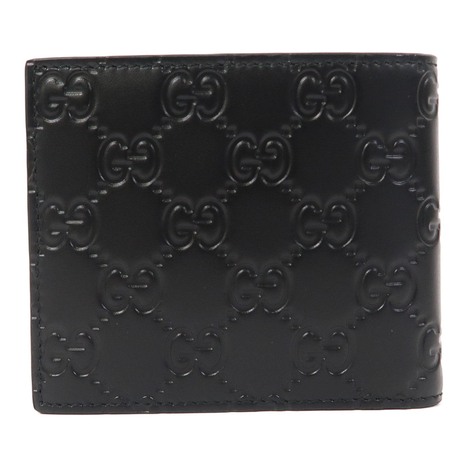 GUCCI 牛皮皮革Signature Fold Wallet銀扣錢包黑色