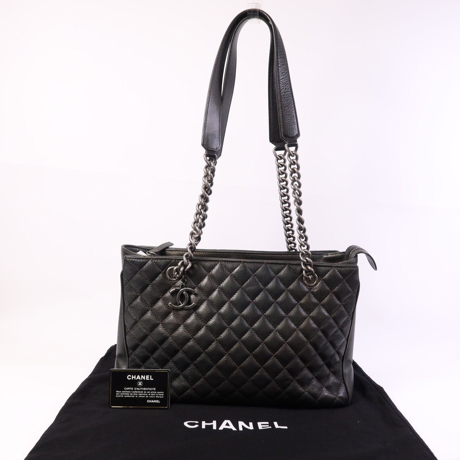 CHANEL 牛皮皮革Chain Shoulder Bag銀扣鏈帶肩背袋
