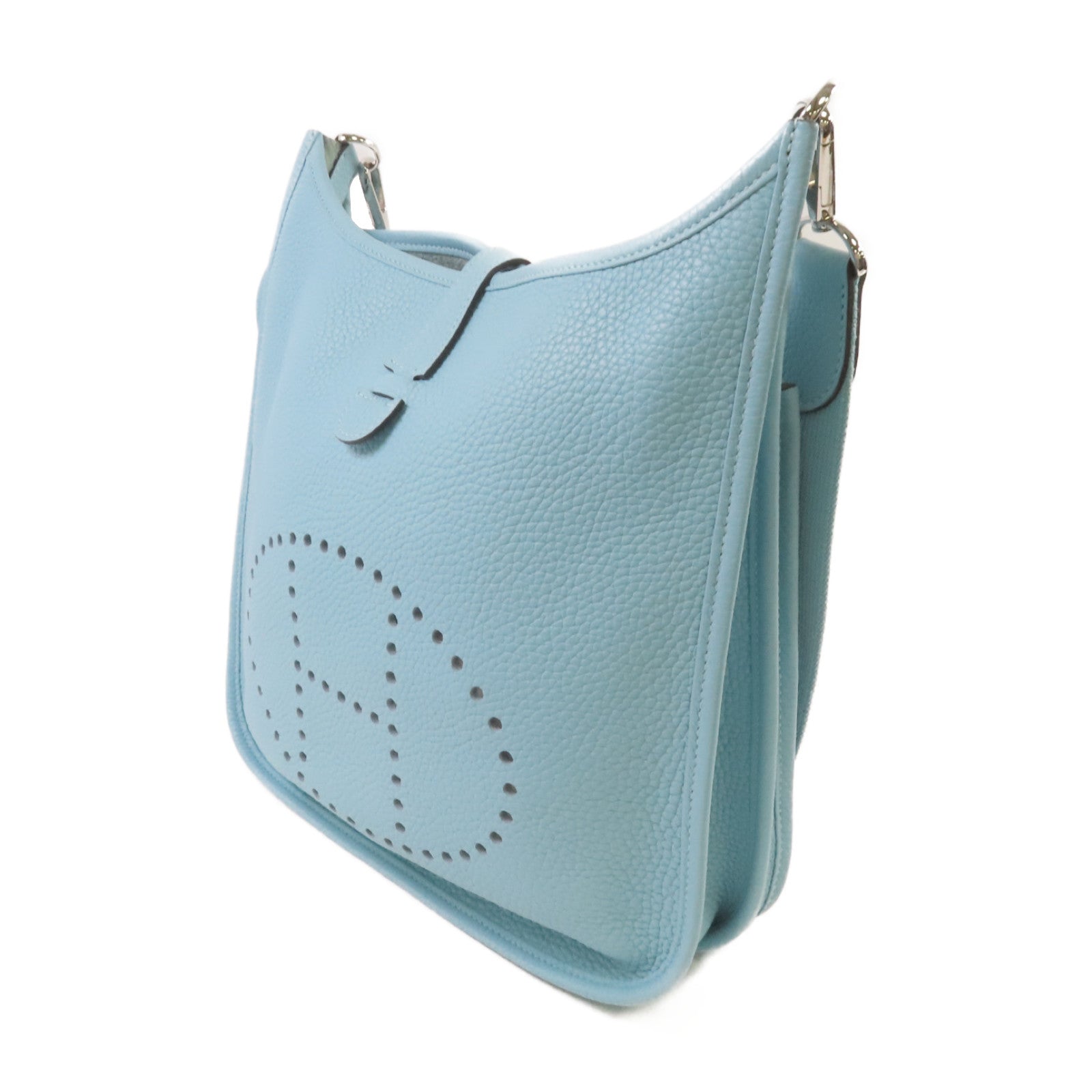HERMES Clemence皮革Evelyne GM Shoulder Bag銀扣肩背袋Bleu Atoll/潟湖藍色