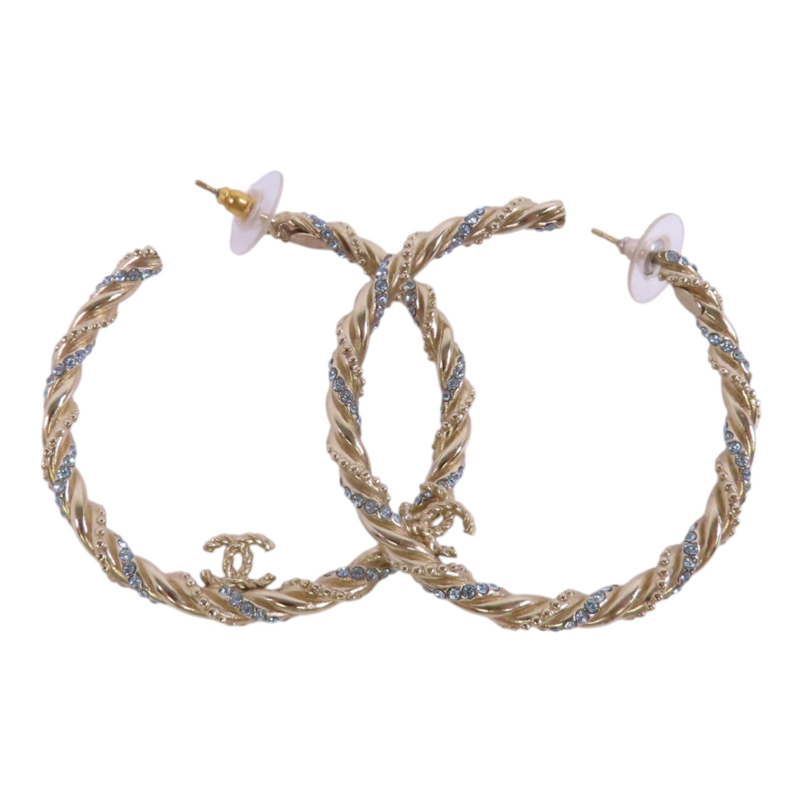 CHANEL 金屬/水鑽Hoop Earrings金扣耳環