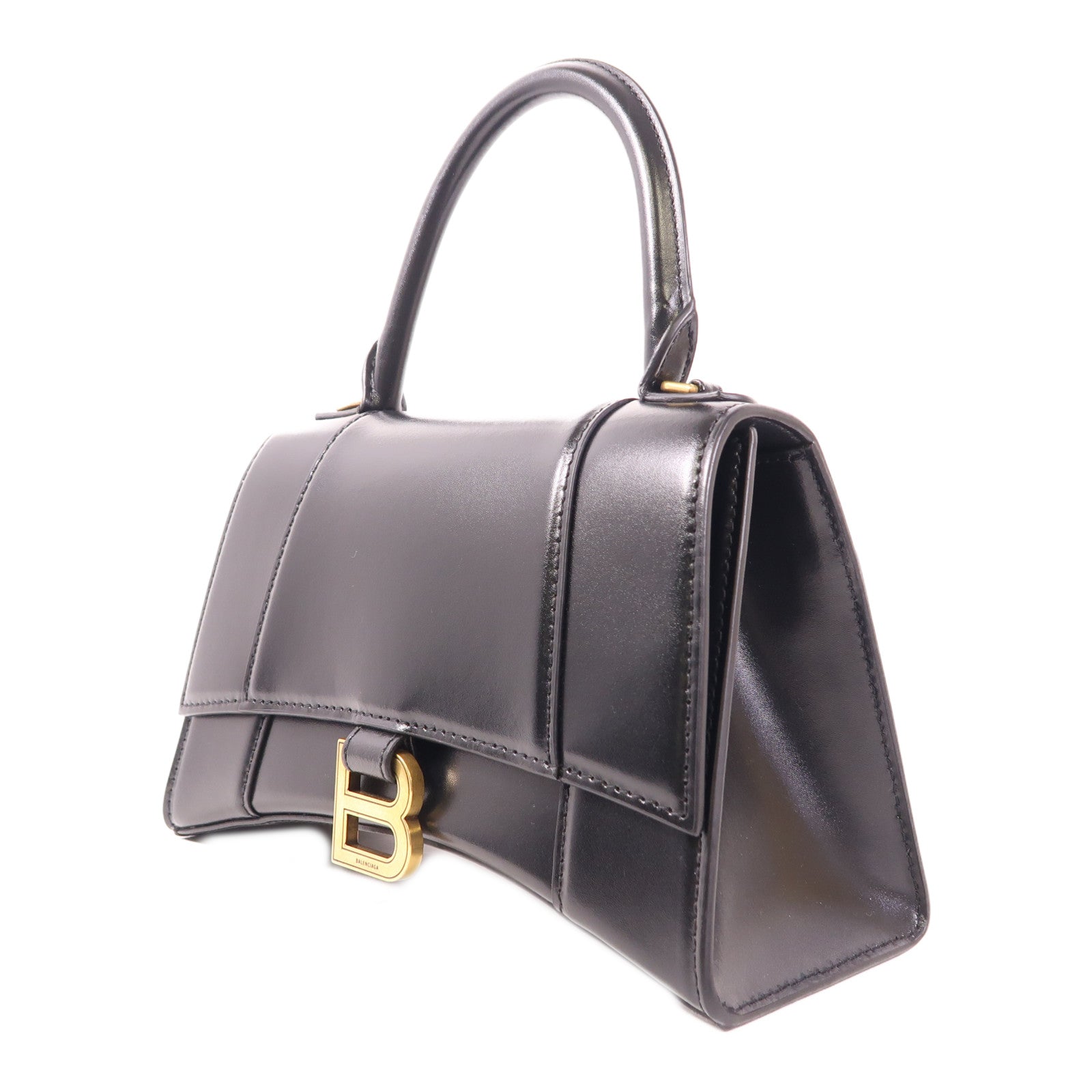 BALENCIAGA GHW Hourglass Small 2 Way Shoulder Bag Handbag Calfskin Leather Black