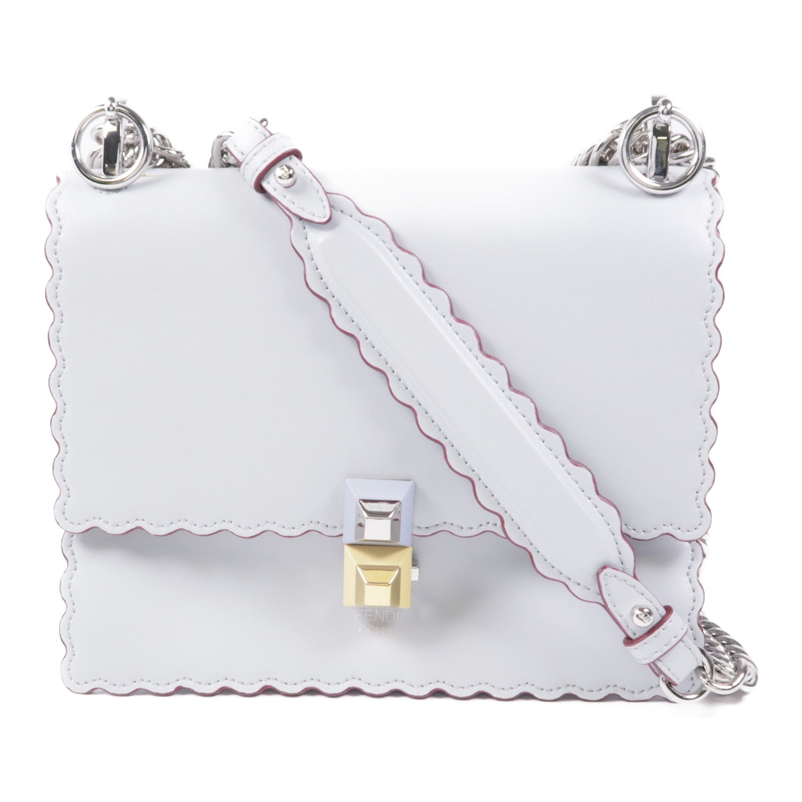 FENDI GHW Chain Shoulder Bag Calfskin Leather 8M0381 Grey