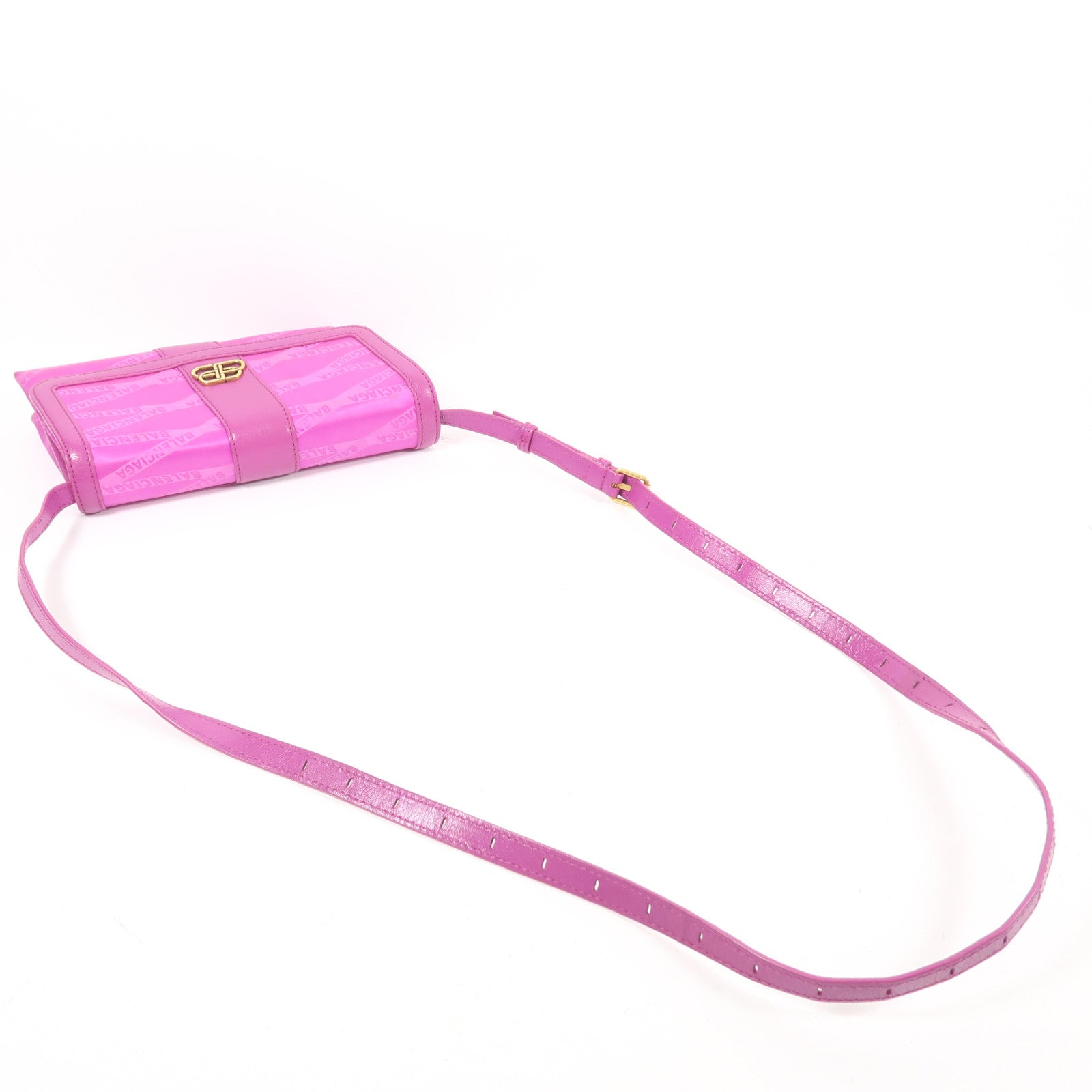 BALENCIAGA GHW Shoulder Bag Nylon/Calfskin Leather 581101 Pink