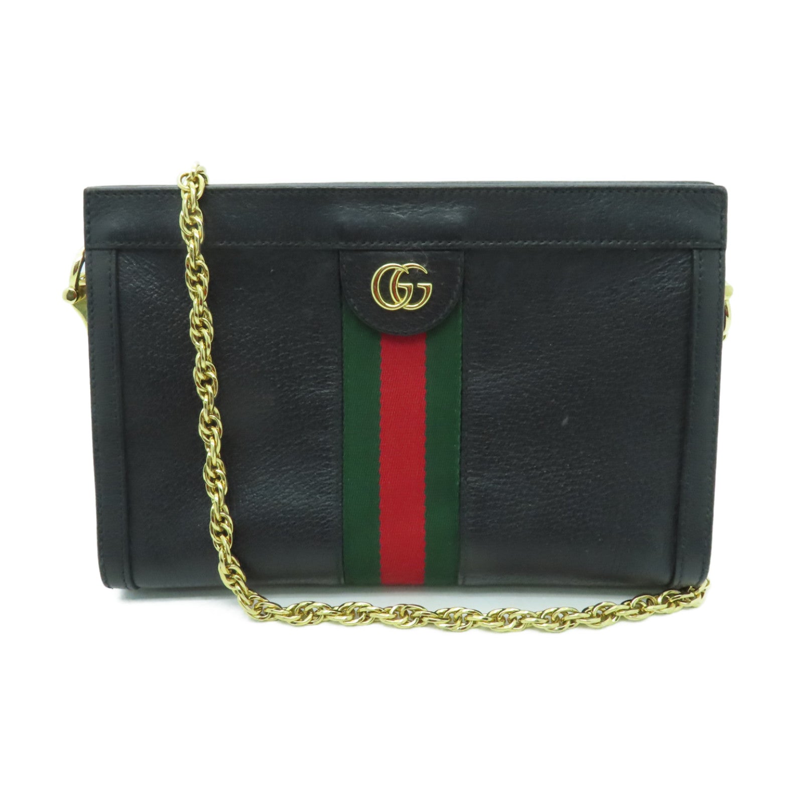 GUCCI 【清倉大減價】牛皮皮革Ophidia GG金扣鏈帶肩背袋黑色