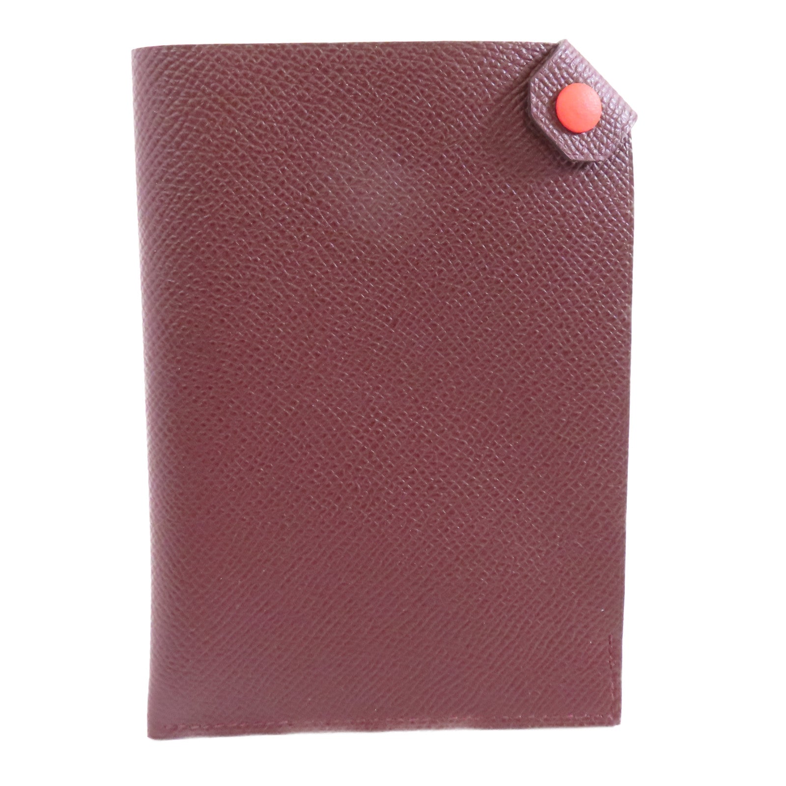 HERMES Epsom皮革Passport Case銀扣護照套Bordeaux酒紅色