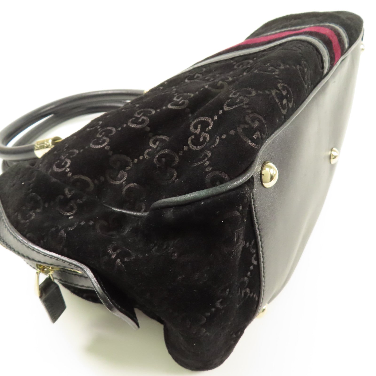 GUCCI GG GHW Hand Bag Suede/Leather 162880 Black
