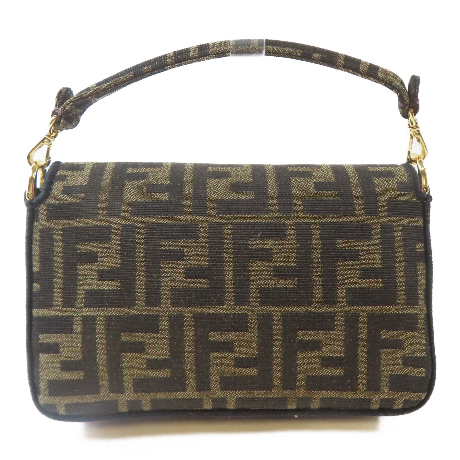 FENDI 帆布Mini Baguette金扣手挽肩背兩用袋啡色