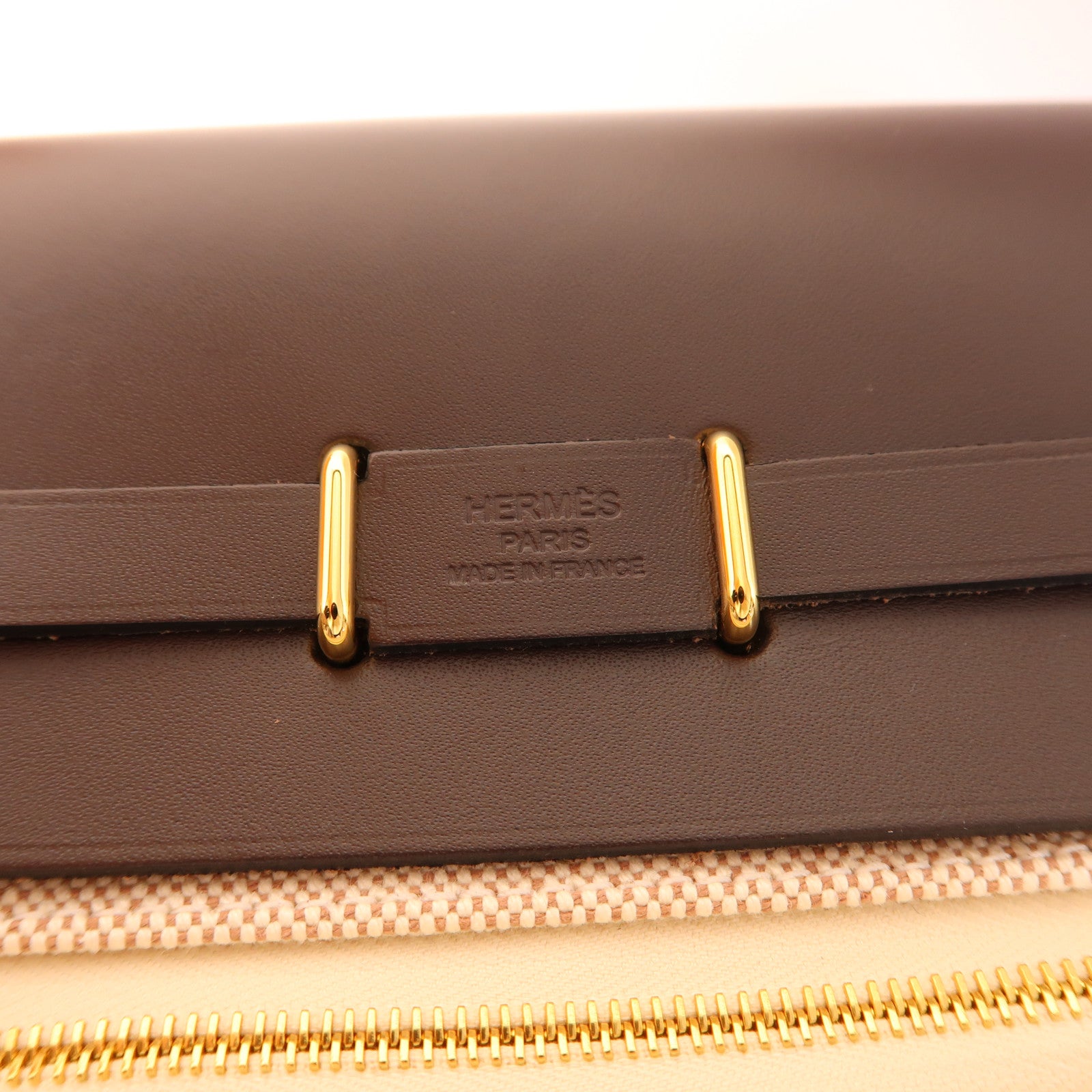 HERMES Swift皮革/帆布Herbag Zip Rt 20金扣肩背袋Chocolate