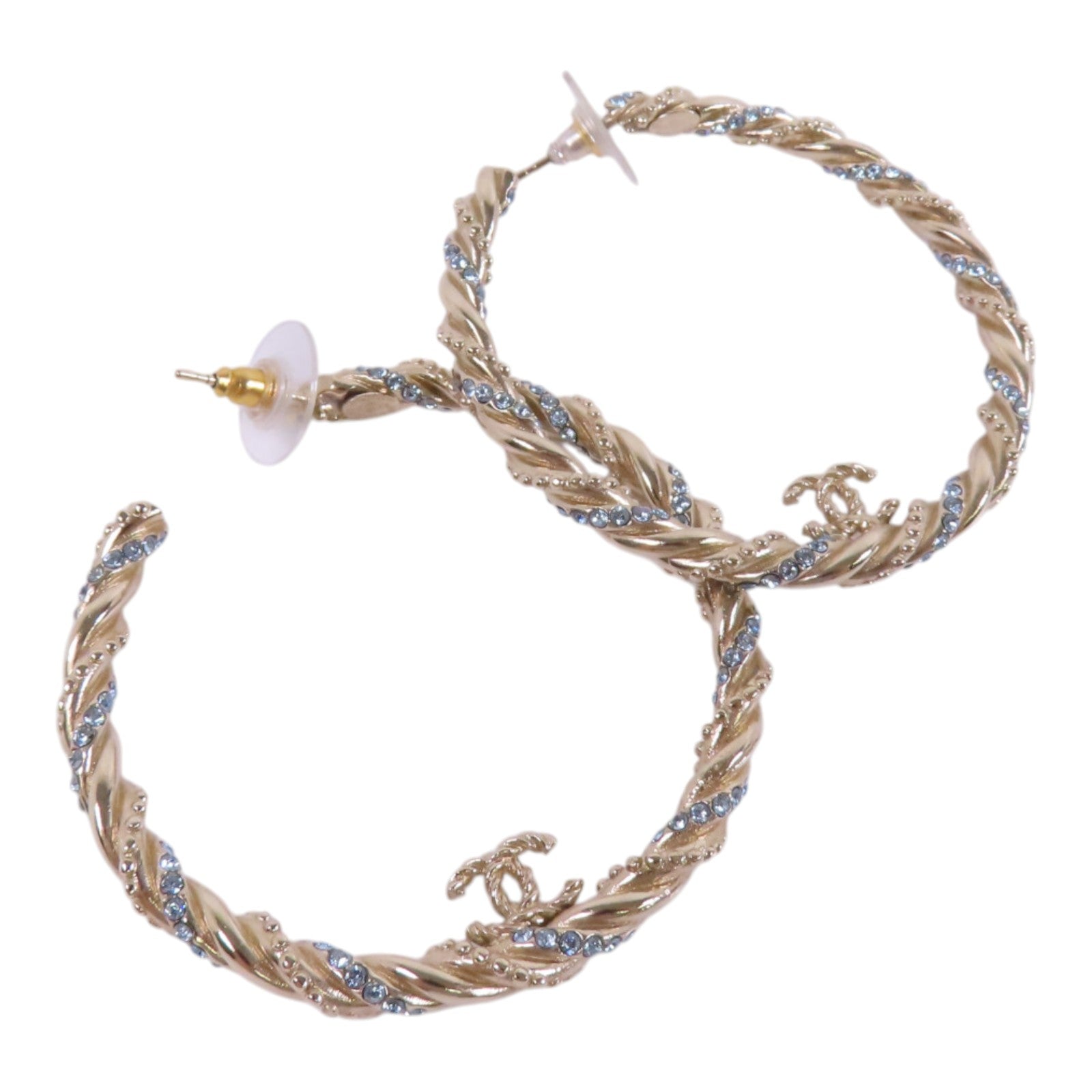 CHANEL 金屬/水鑽Hoop Earrings金扣耳環