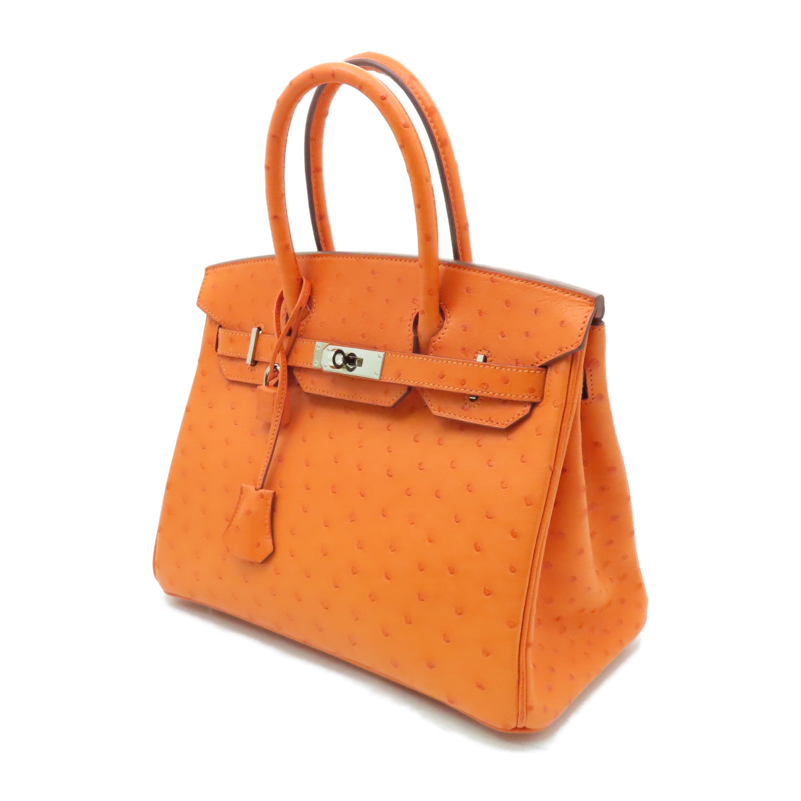 HERMES **【Hermes Fair】鴕鳥皮革Birkin 30銀扣手挽袋橙色