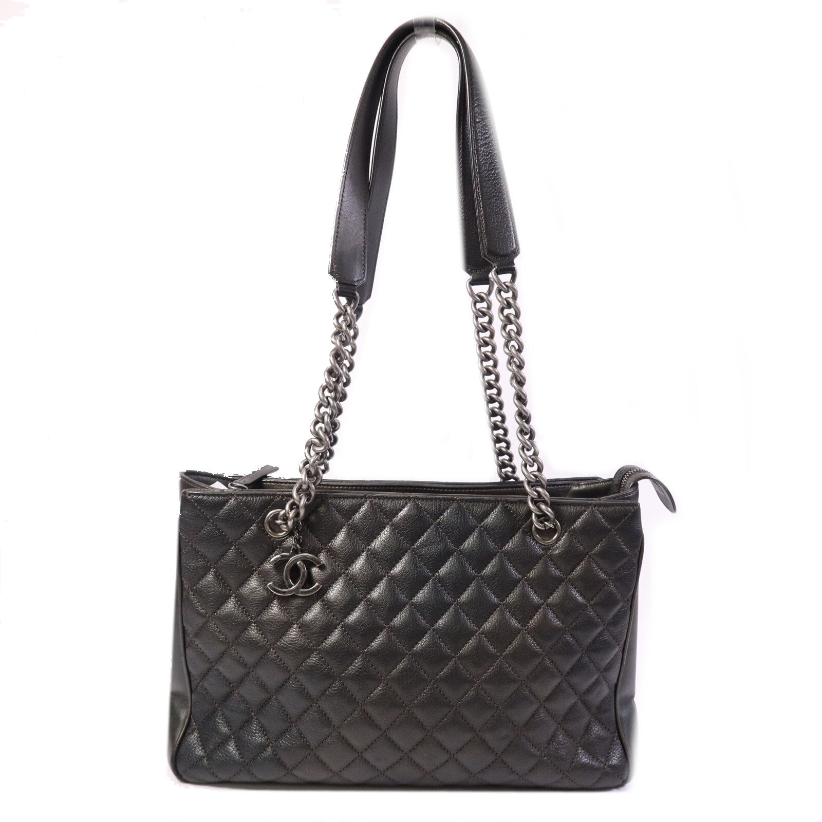 CHANEL 牛皮皮革Chain Shoulder Bag銀扣鏈帶肩背袋