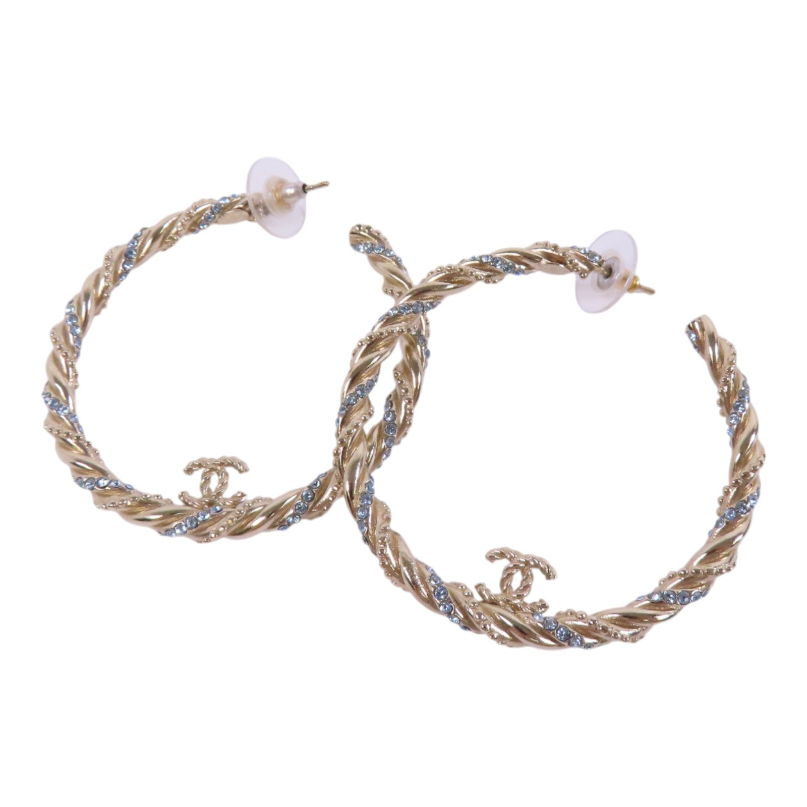 CHANEL 金屬/水鑽Hoop Earrings金扣耳環