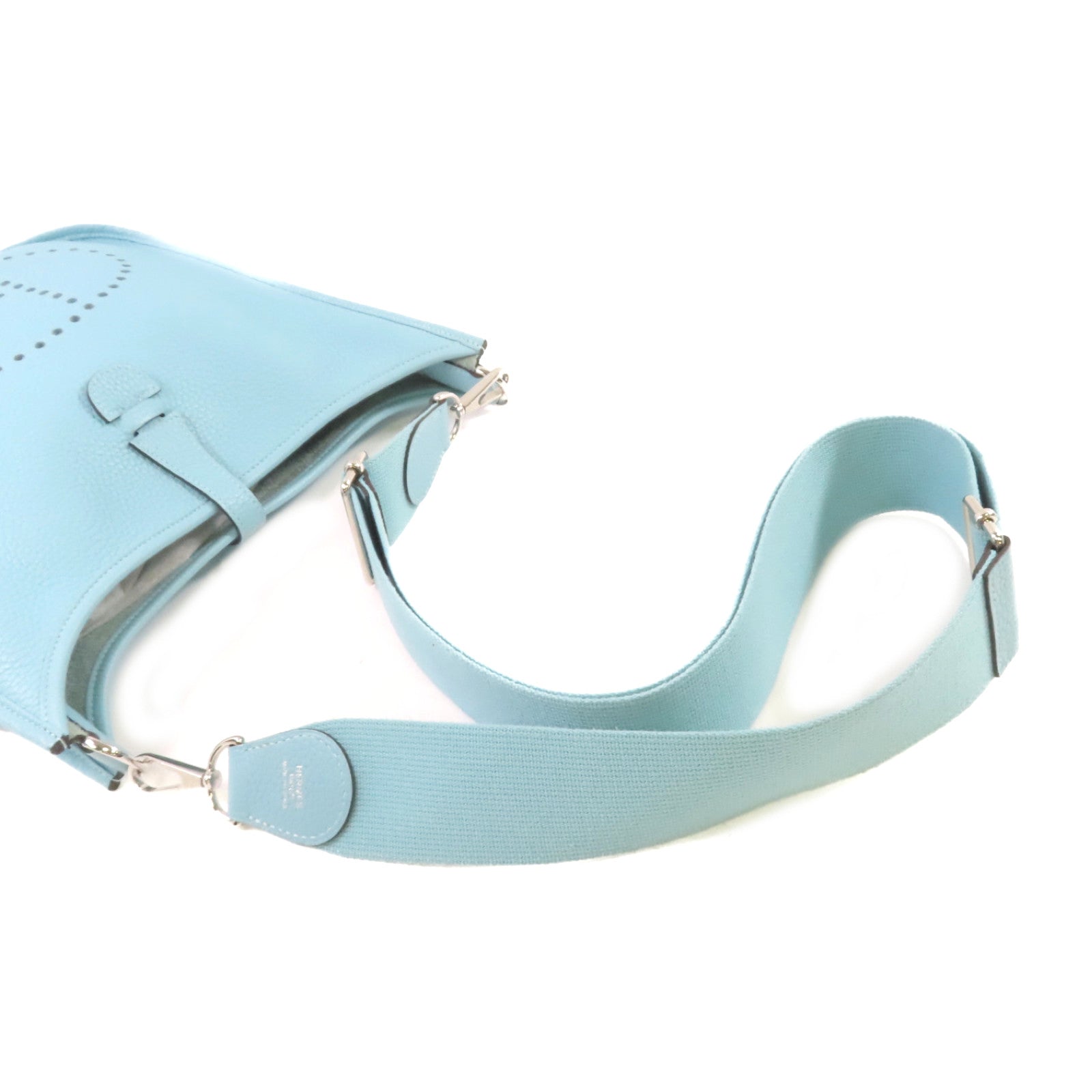 HERMES Clemence皮革Evelyne GM Shoulder Bag銀扣肩背袋Bleu Atoll/潟湖藍色