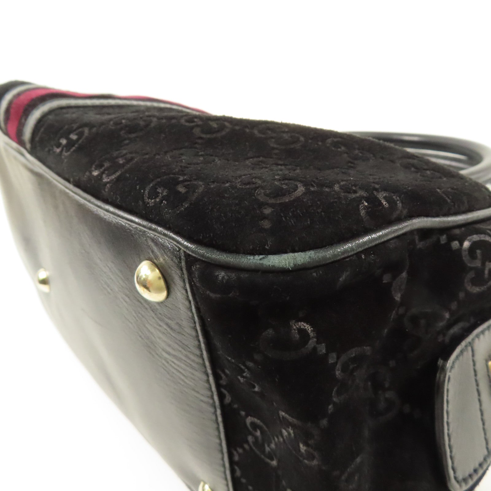 GUCCI GG GHW Hand Bag Suede/Leather 162880 Black