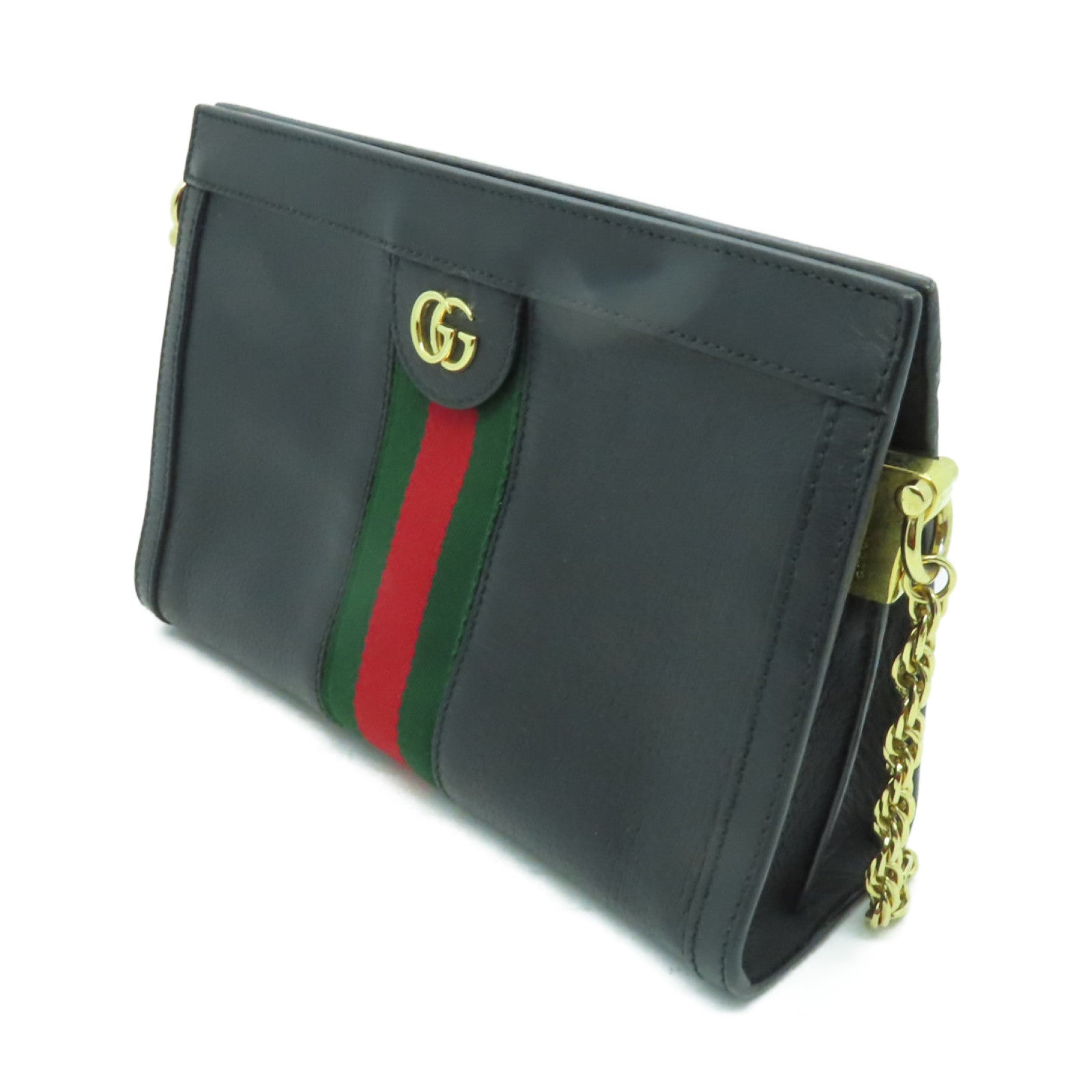 GUCCI 【清倉大減價】牛皮皮革Ophidia GG金扣鏈帶肩背袋黑色