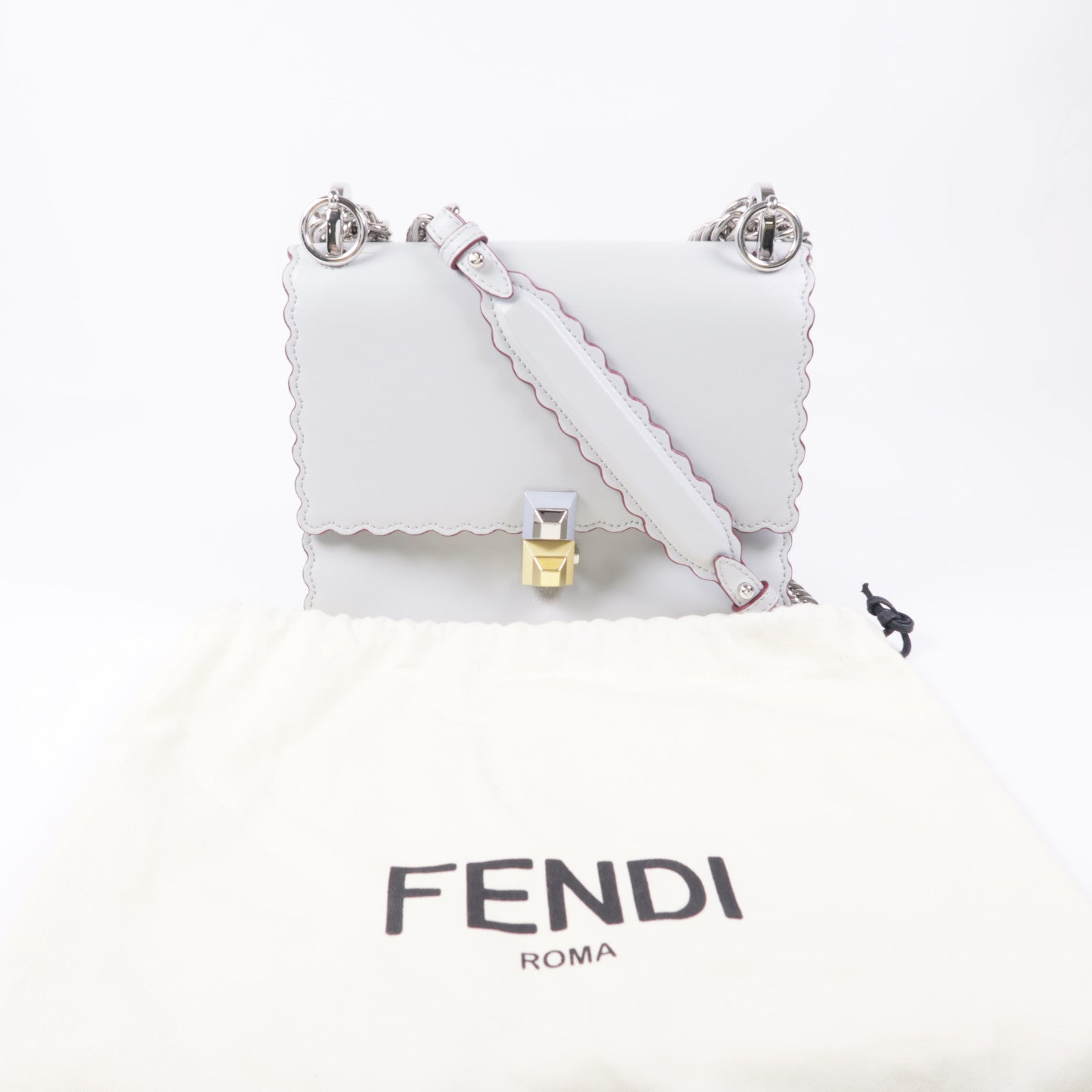 FENDI GHW Chain Shoulder Bag Calfskin Leather 8M0381 Grey