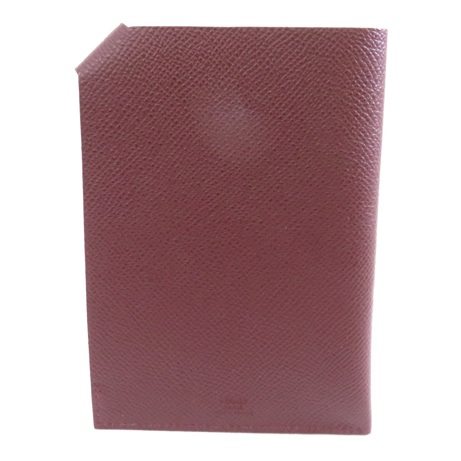 HERMES Epsom皮革Passport Case銀扣護照套Bordeaux酒紅色