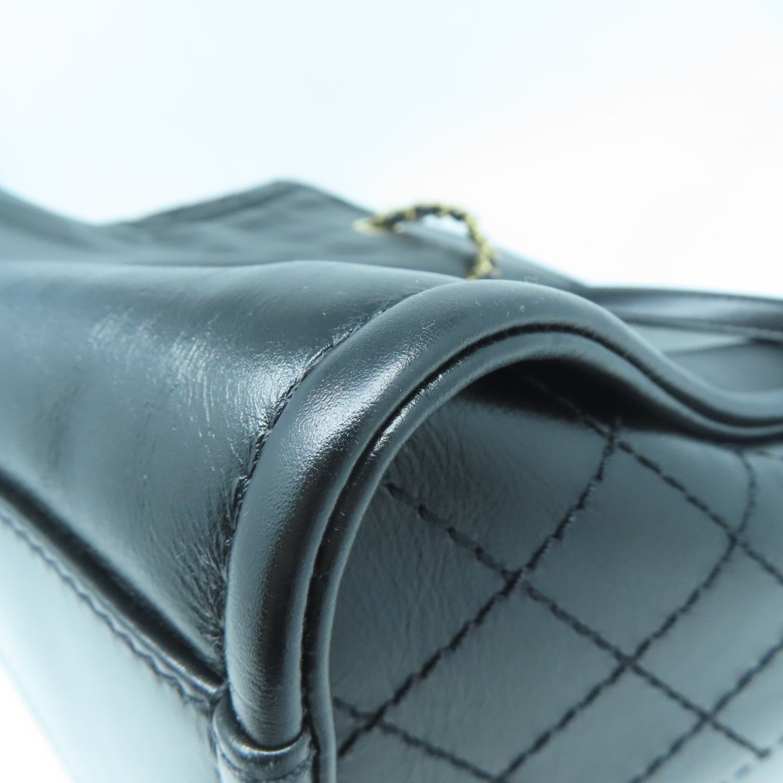 CHANEL 牛皮皮革Handbag金扣鏈帶肩背袋黑色