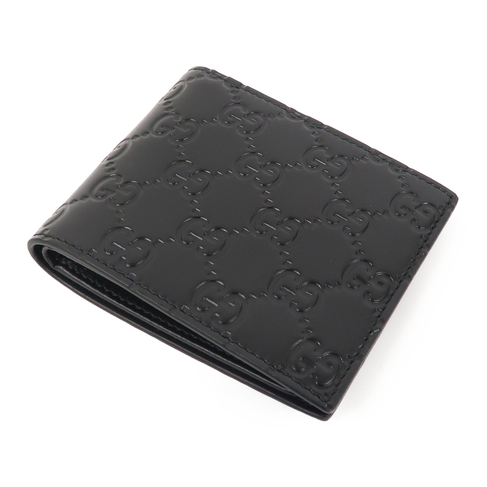 GUCCI 牛皮皮革Signature Fold Wallet銀扣錢包黑色