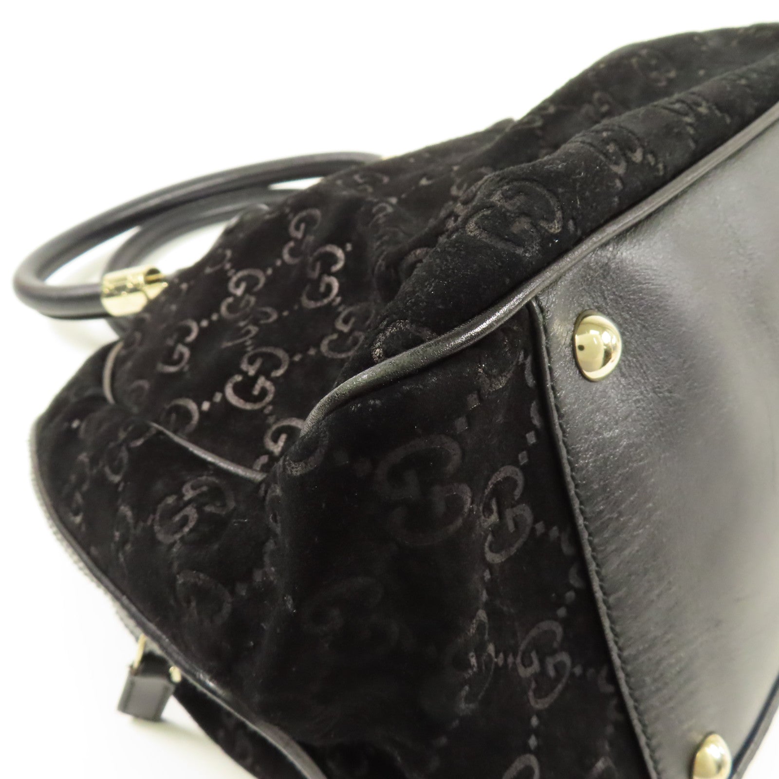 GUCCI GG GHW Hand Bag Suede/Leather 162880 Black