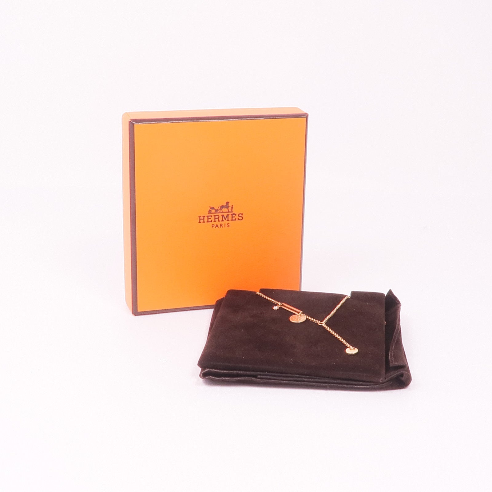 HERMES 18K玫瑰金EX Libris Pendant鑽石項鍊