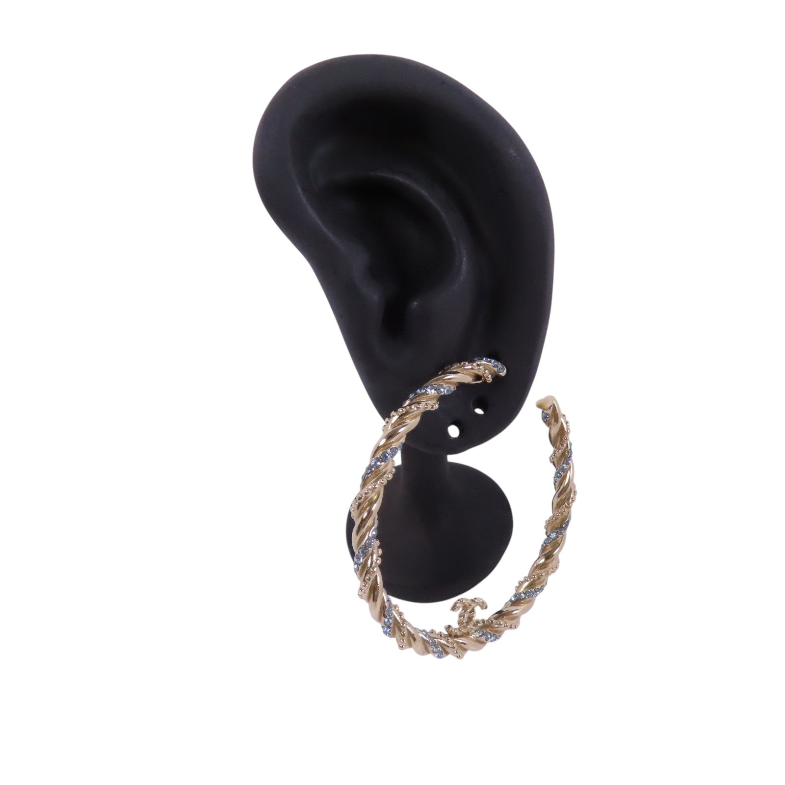CHANEL 金屬/水鑽Hoop Earrings金扣耳環