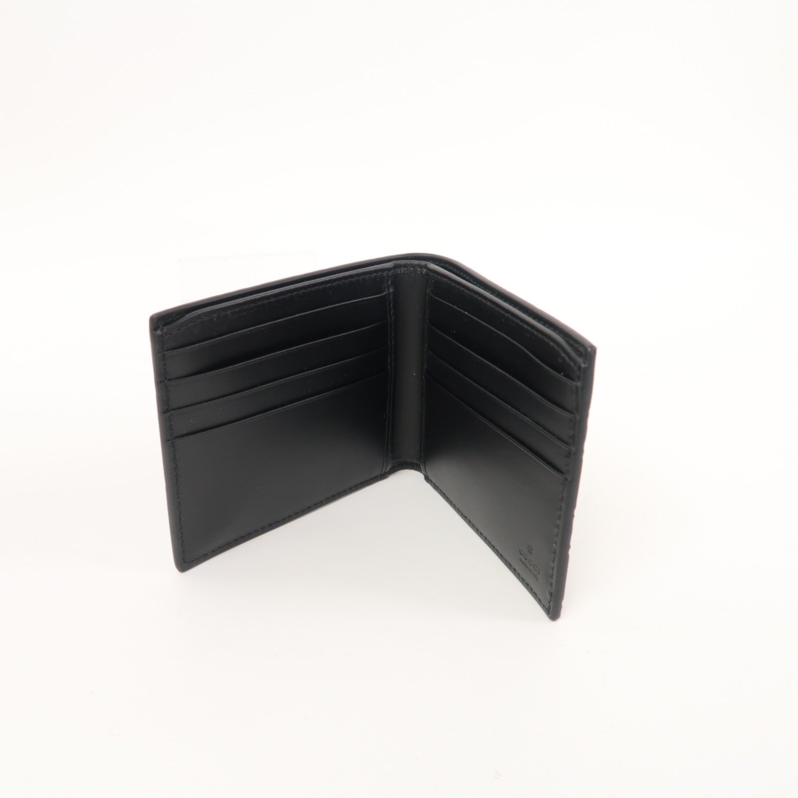 GUCCI 牛皮皮革Signature Fold Wallet銀扣錢包黑色