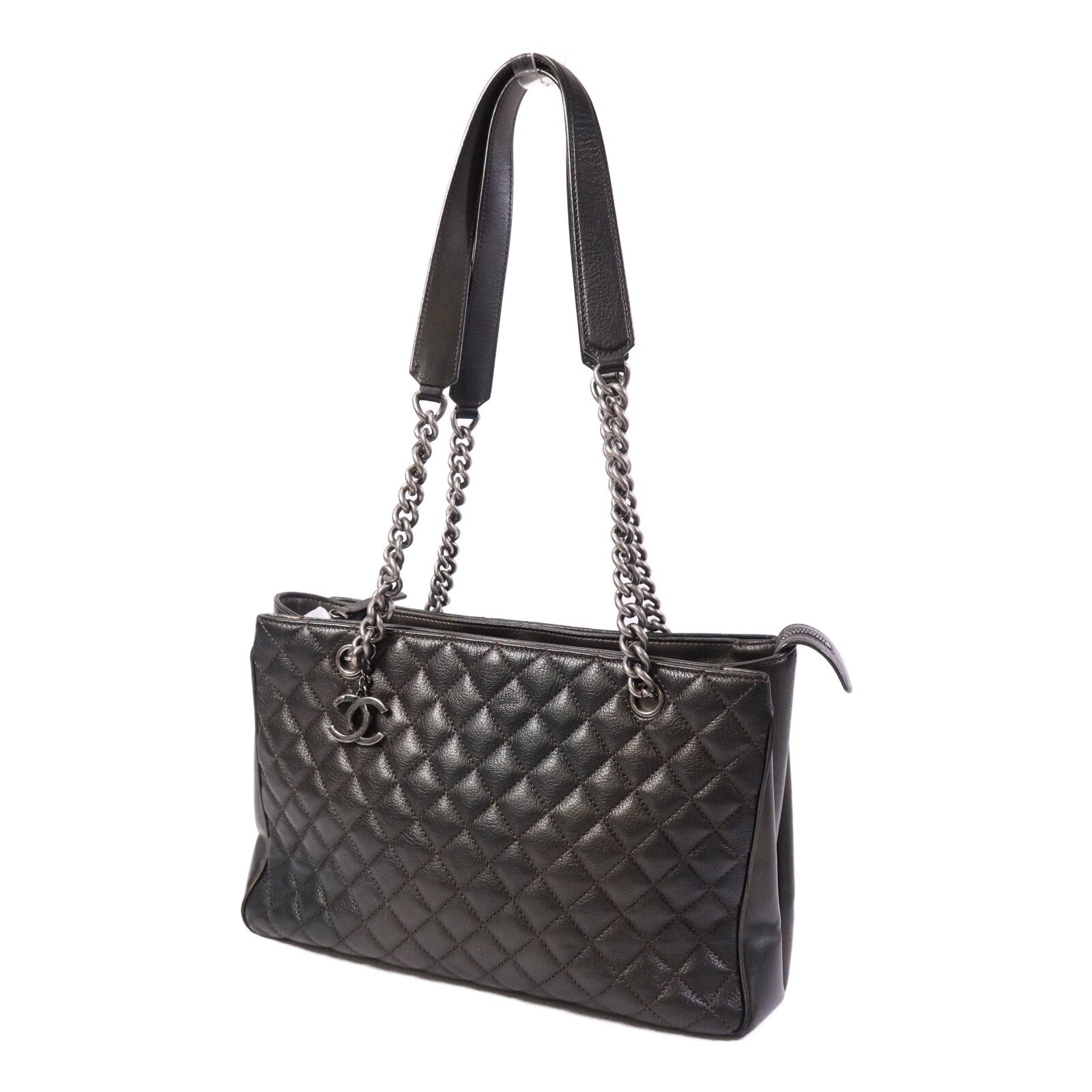 CHANEL 牛皮皮革Chain Shoulder Bag銀扣鏈帶肩背袋