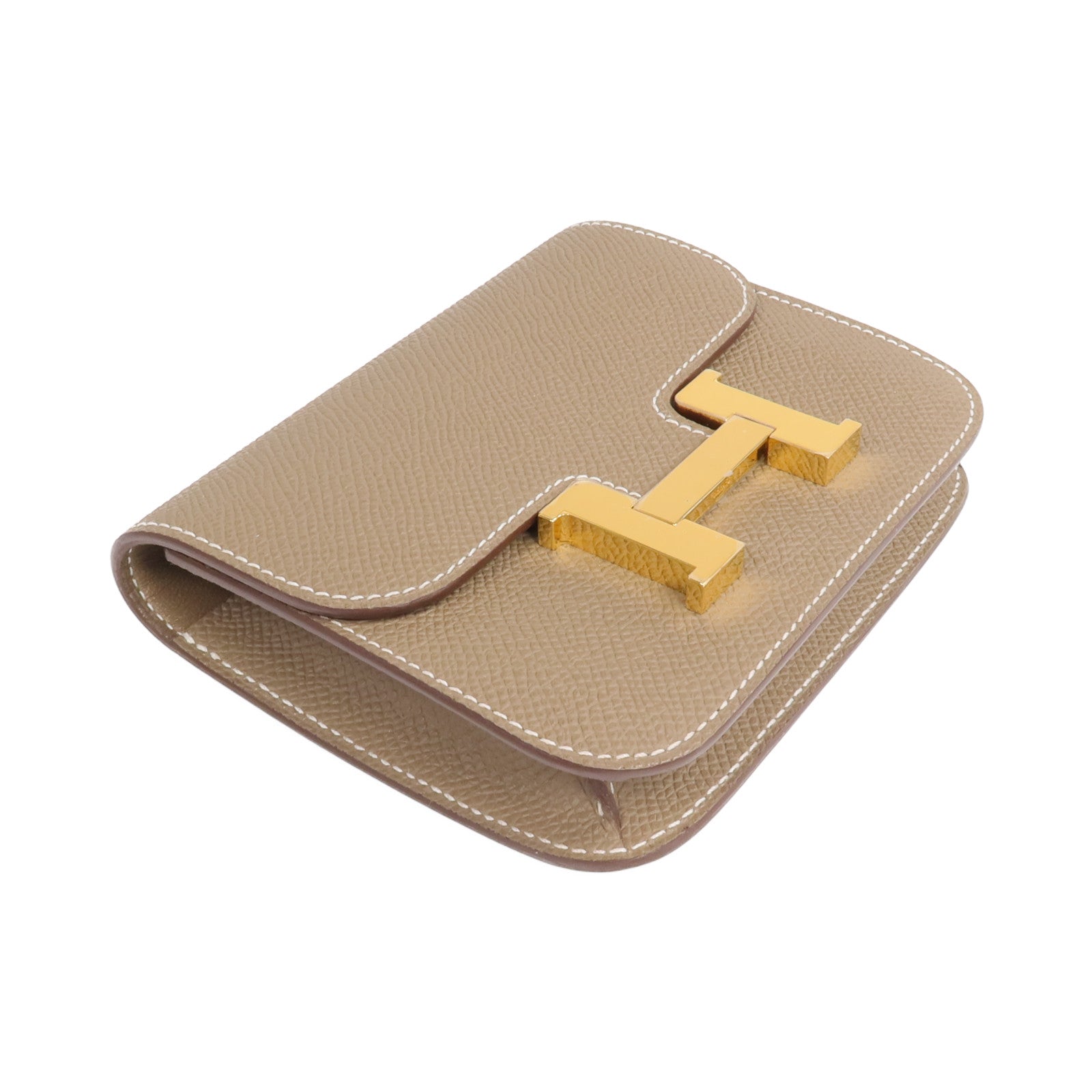 HERMES Epsom皮革Constance Slim金扣錢包Etoupe