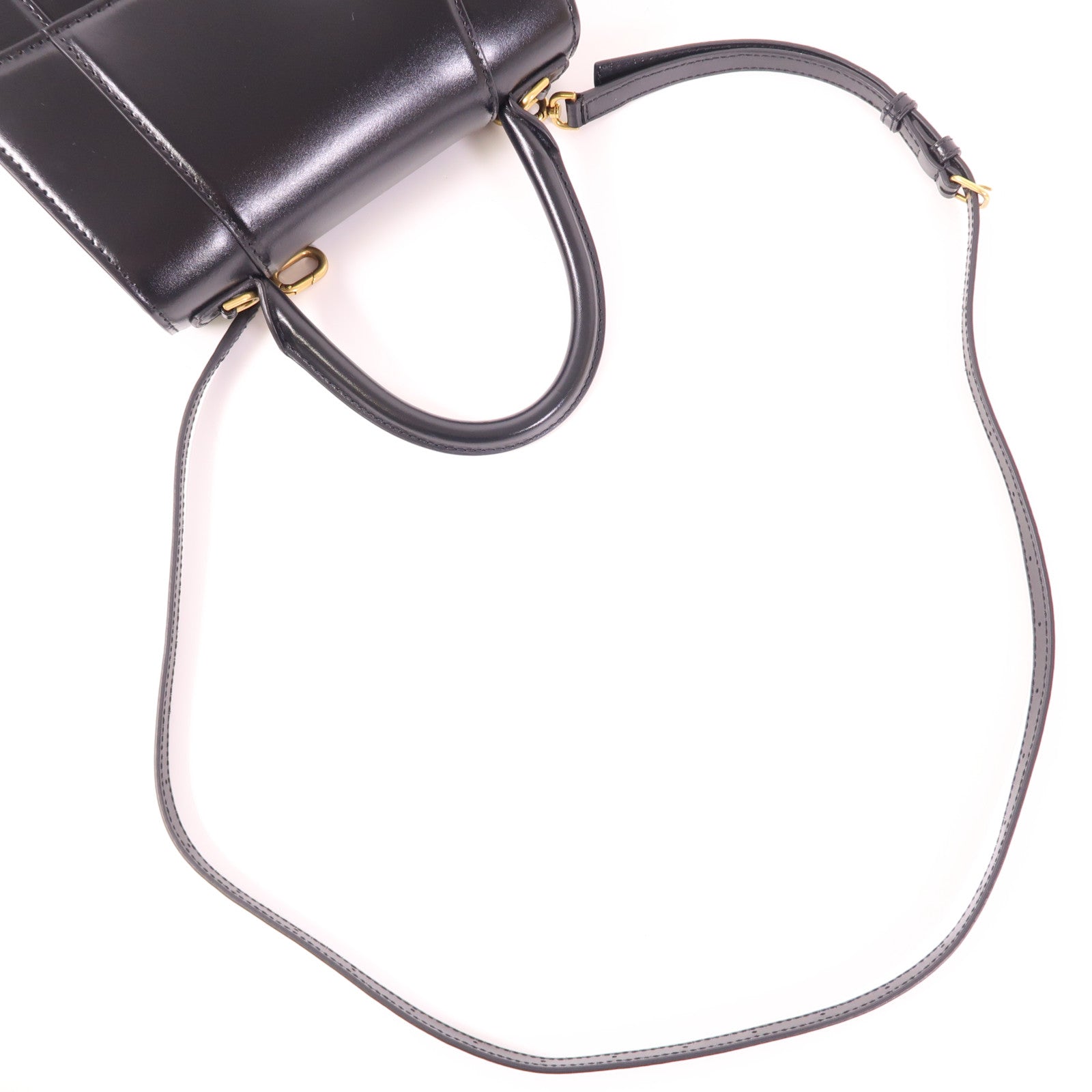 BALENCIAGA GHW Hourglass Small 2 Way Shoulder Bag Handbag Calfskin Leather Black