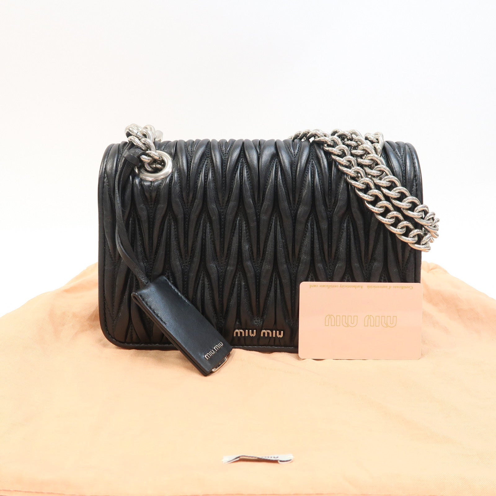 Miu Miu 羊皮皮革Chain Shoulder銀扣鏈帶肩背袋黑色