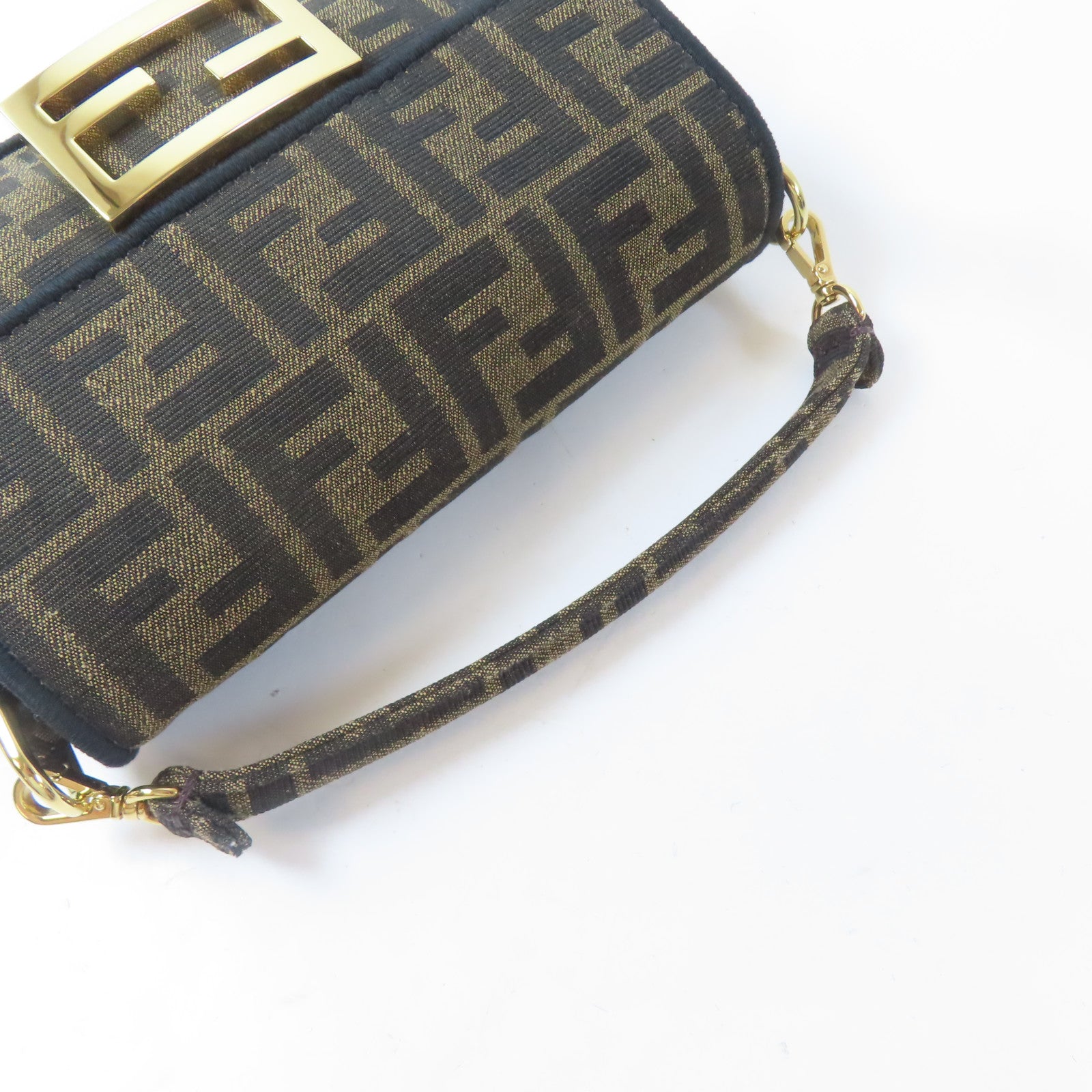 FENDI 帆布Mini Baguette金扣手挽肩背兩用袋啡色