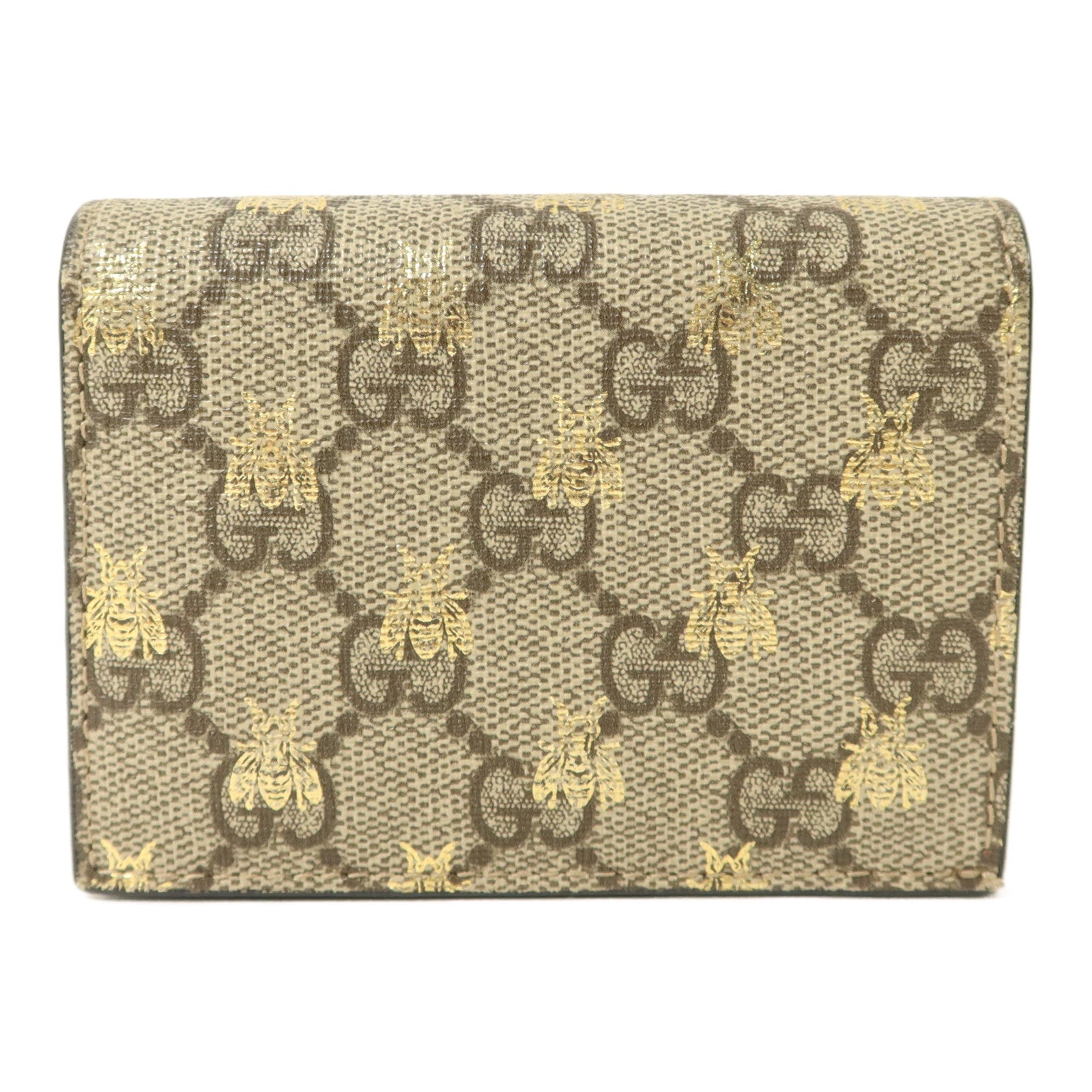 GUCCI 塗層帆布/牛皮皮革GG Supreme Bees Folded Wallet錢包