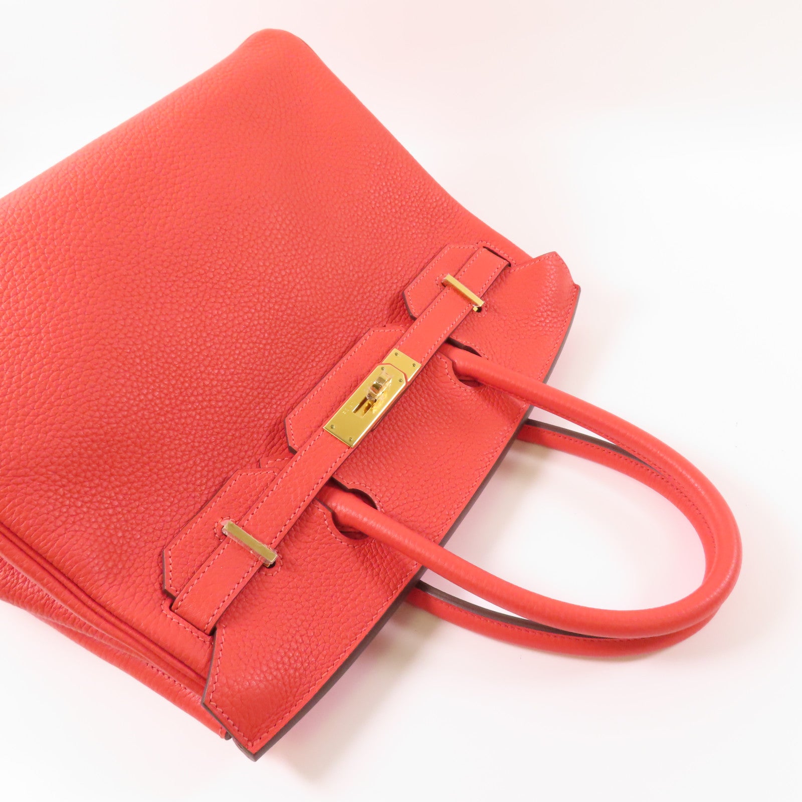 HERMES Clemence皮革Birkin 30金扣手挽袋Rouge Pivoine