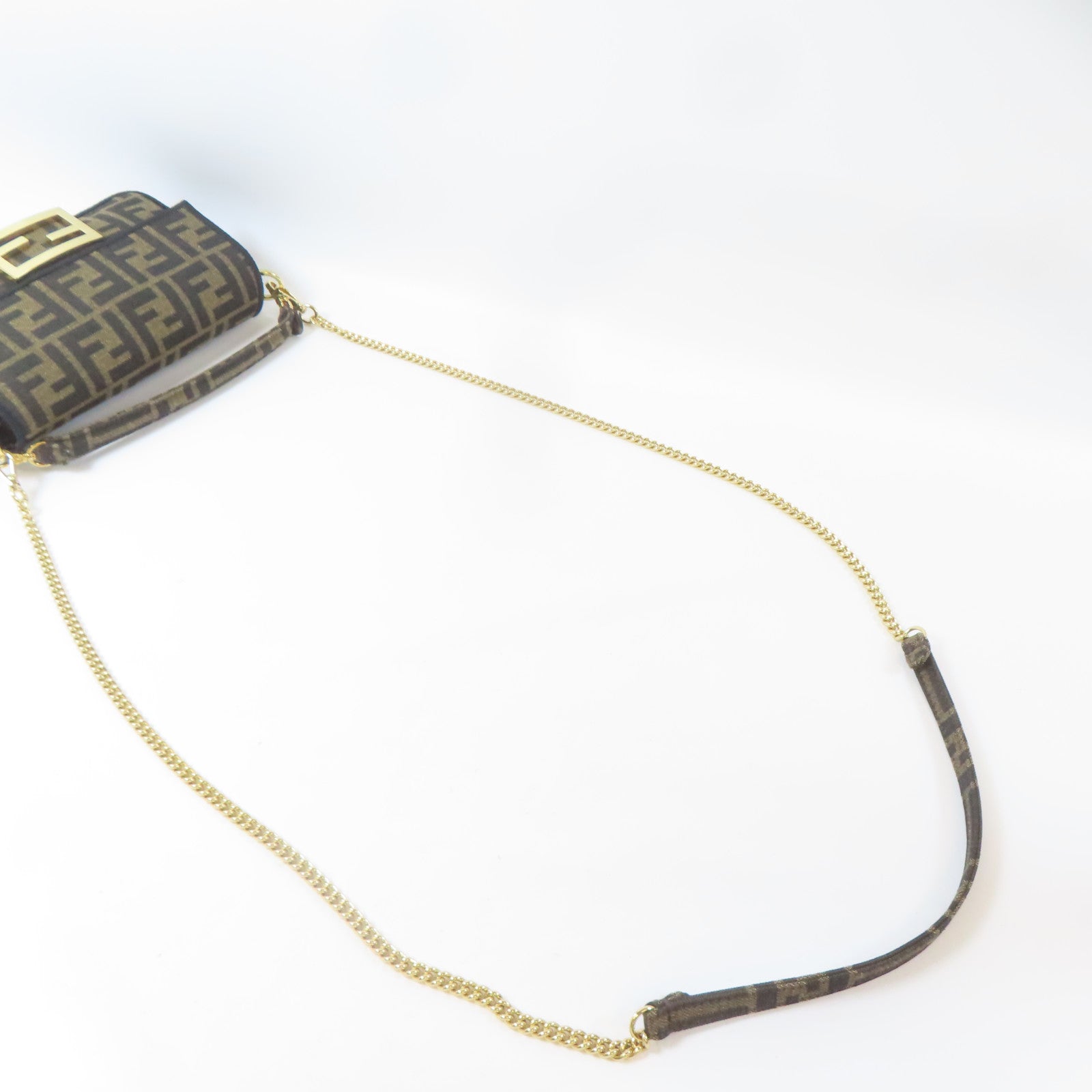 FENDI 帆布Mini Baguette金扣手挽肩背兩用袋啡色