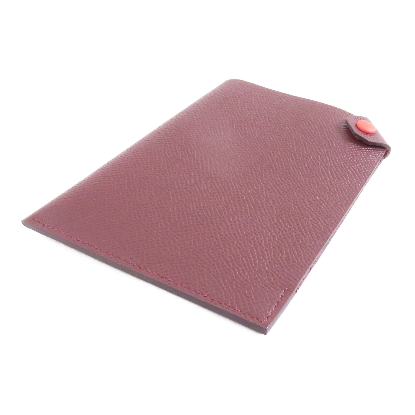 HERMES Epsom皮革Passport Case銀扣護照套Bordeaux酒紅色