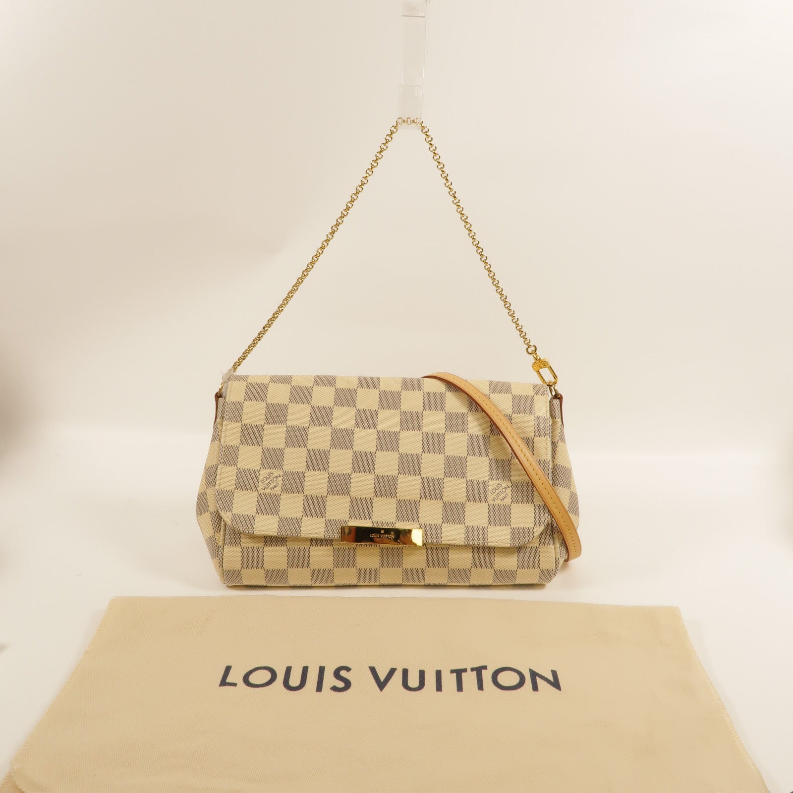 LOUIS VUITTON Damier Azur Favorite MM金扣手挽肩背兩用袋白色