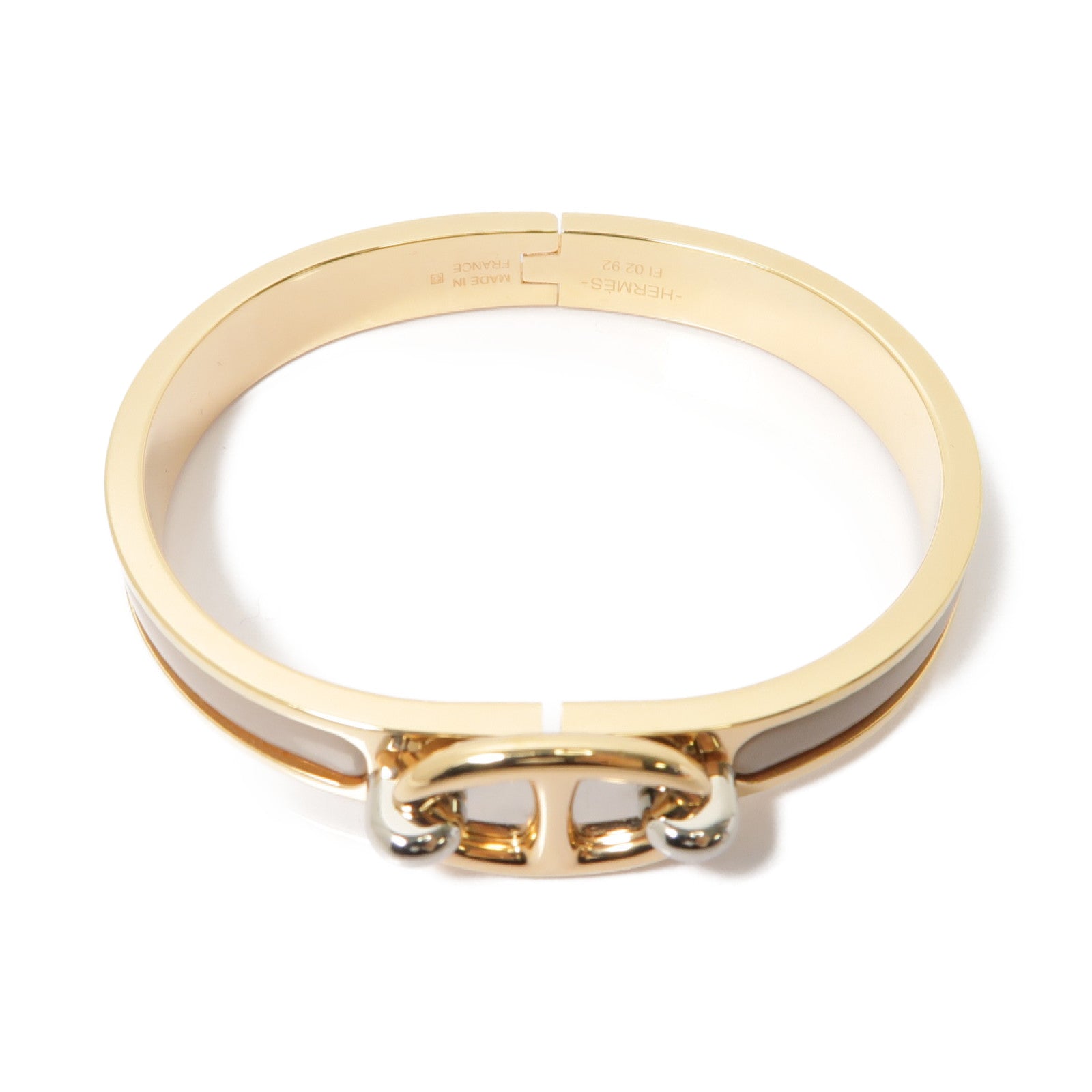 HERMES 金屬Mini Clic Chaine d'Ancre Bracelet手鐲金色/米色