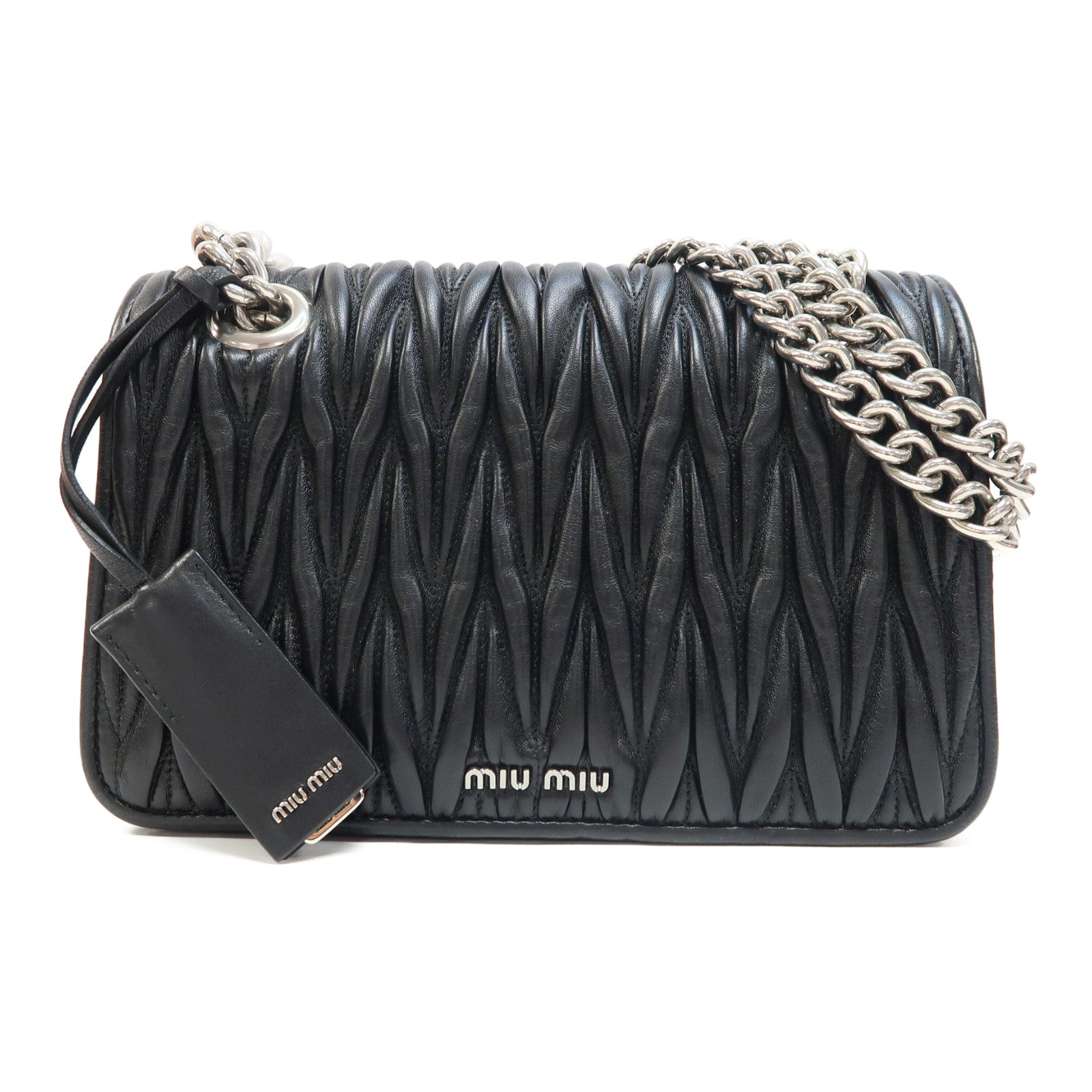 Miu Miu 羊皮皮革Chain Shoulder銀扣鏈帶肩背袋黑色