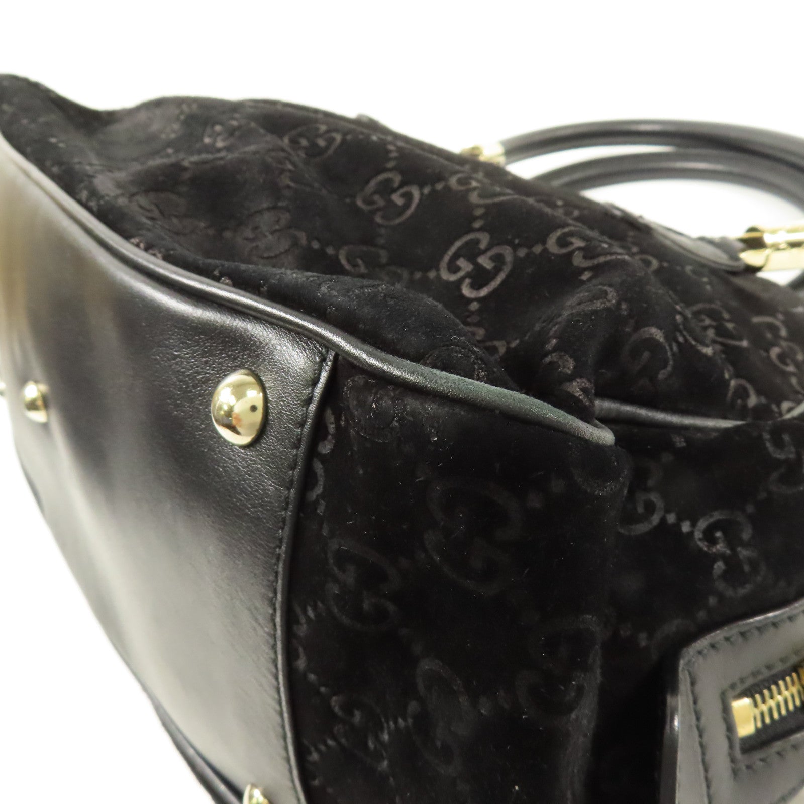 GUCCI GG GHW Hand Bag Suede/Leather 162880 Black