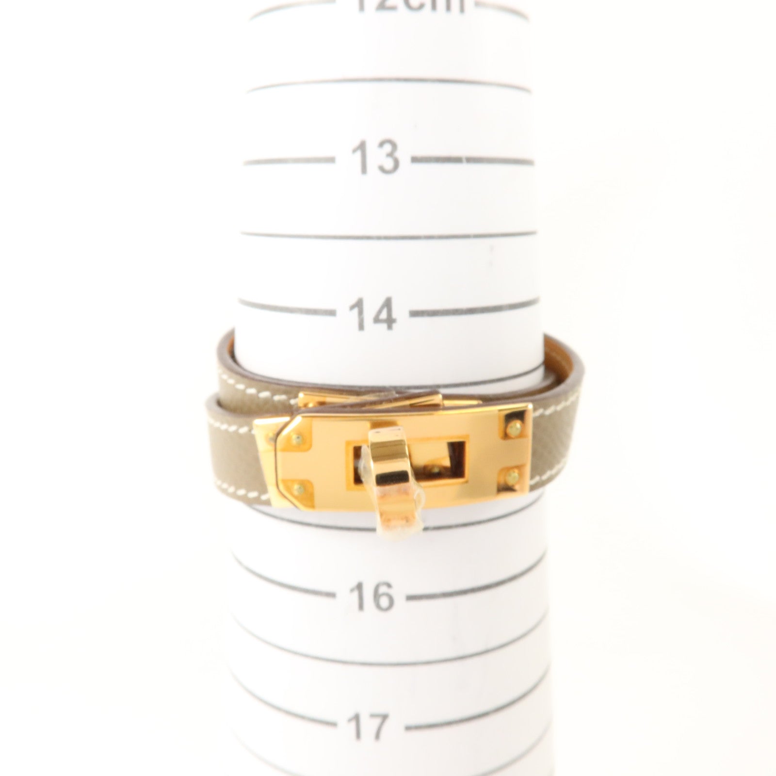 HERMES Epsom皮革Kelly Double Tour Bracelet金扣手鏈Etoupe