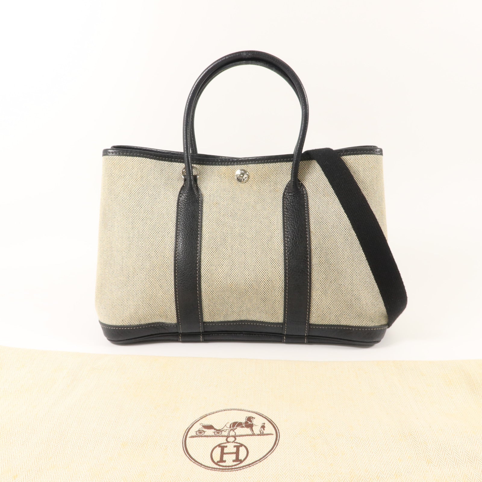 HERMES 帆布/牛皮皮革Garden Party TPM With Strap手挽袋Noir