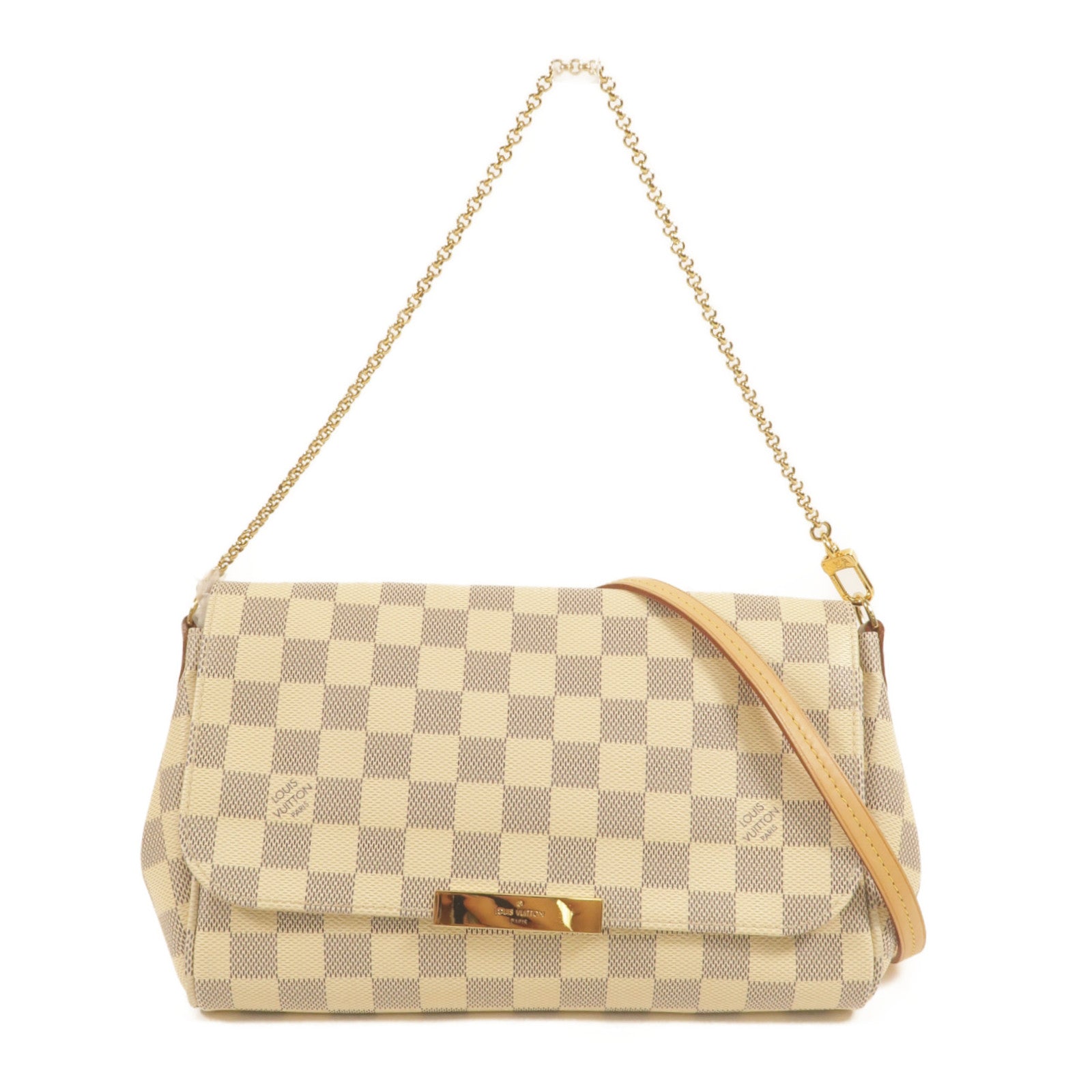 LOUIS VUITTON Damier Azur Favorite MM金扣手挽肩背兩用袋白色