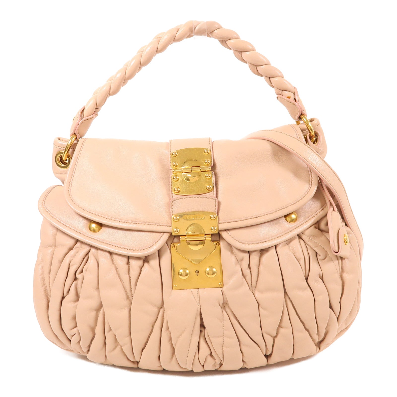 Miu Miu GHW Coffer 2 Way Shoulder Bag Lambskin Leather Pink