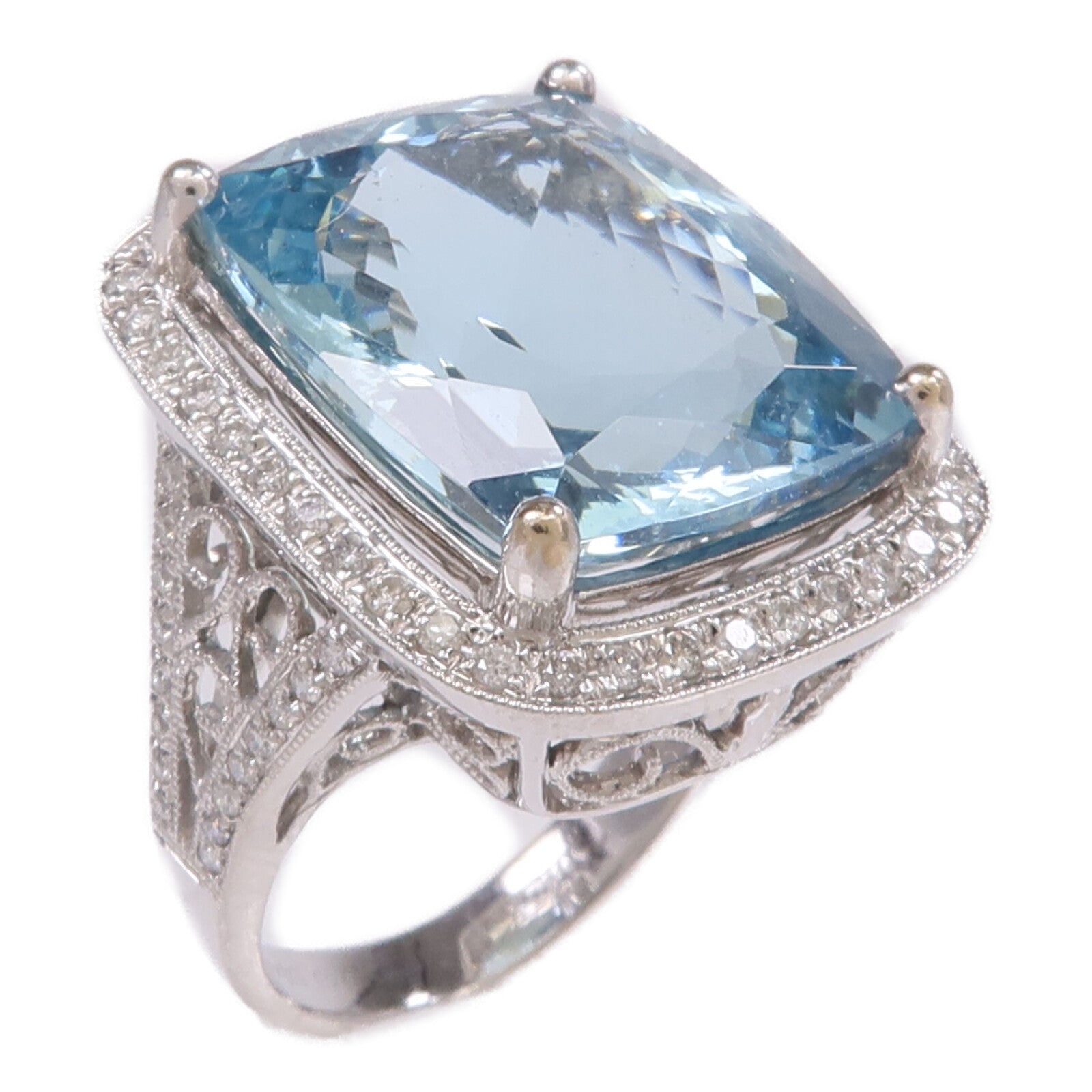 JEWELRY 18K白金Aquamarine Diamond Ring藍晶/鑽石戒指US#4.25