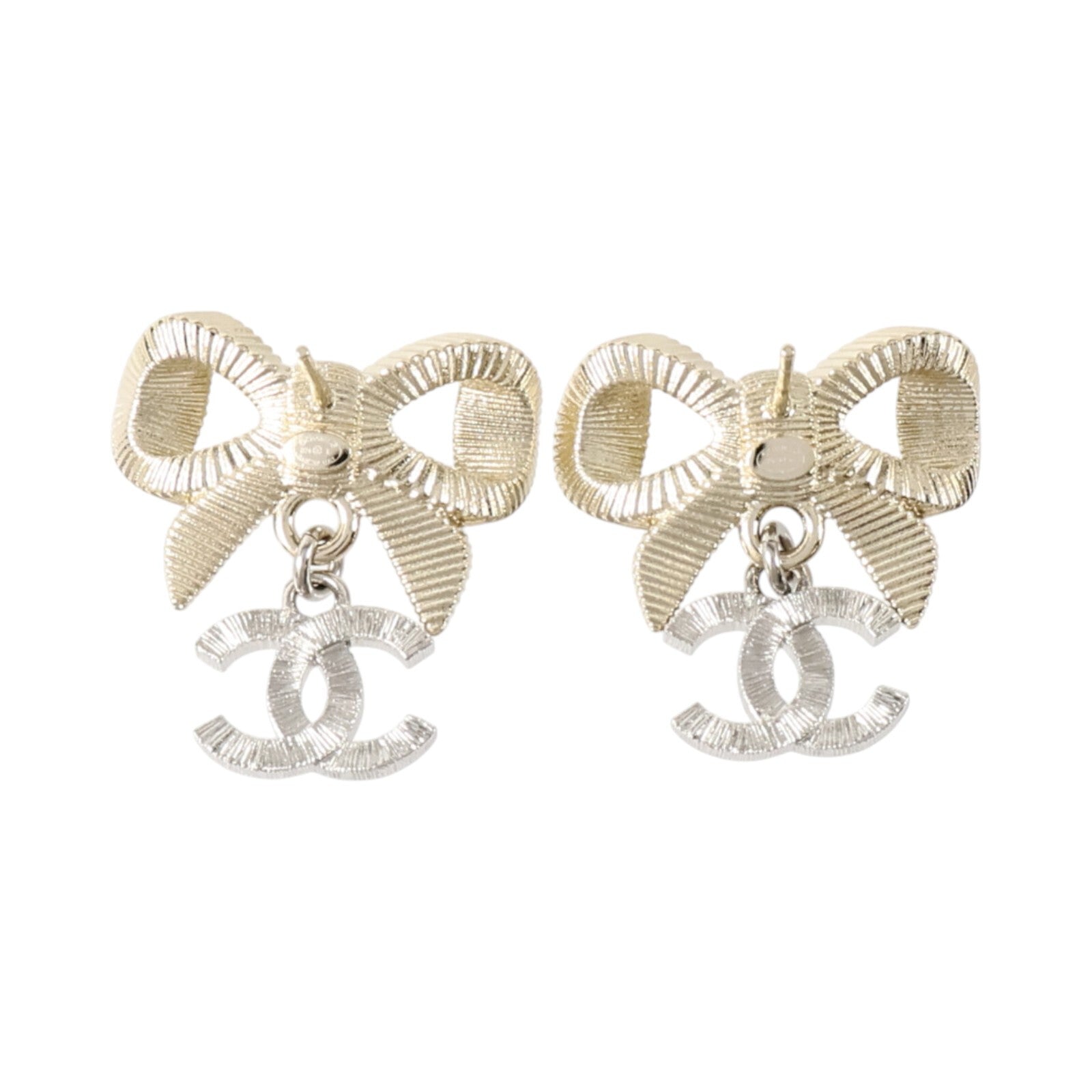 CHANEL 金屬Bow Knot Crystal CC Drop Earrings耳環